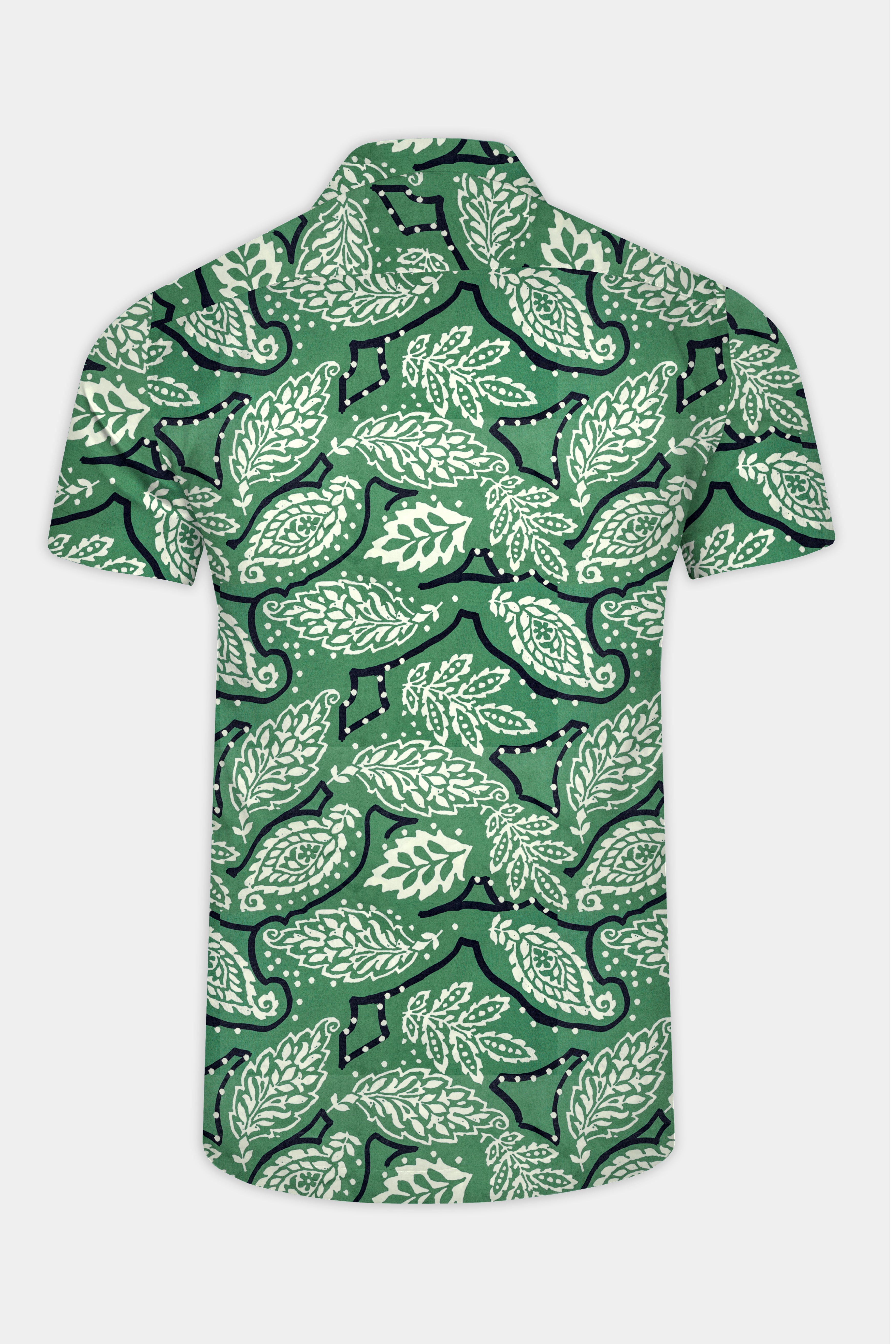 Killarney Green Leaves Printed Poplin Giza Cotton Shirt