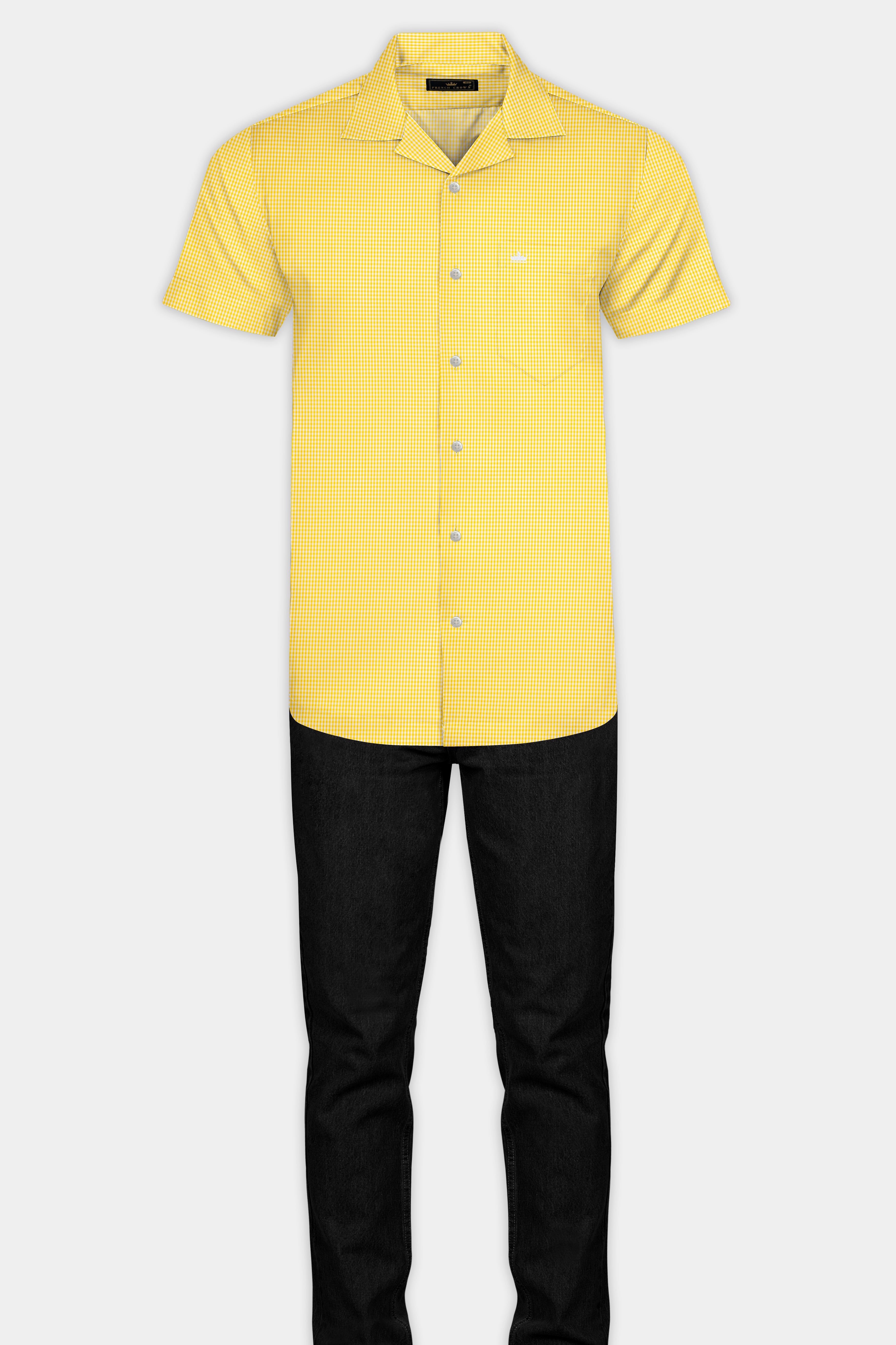 Jasmine Yellow Mini Checkered Twill Cotton Shirt