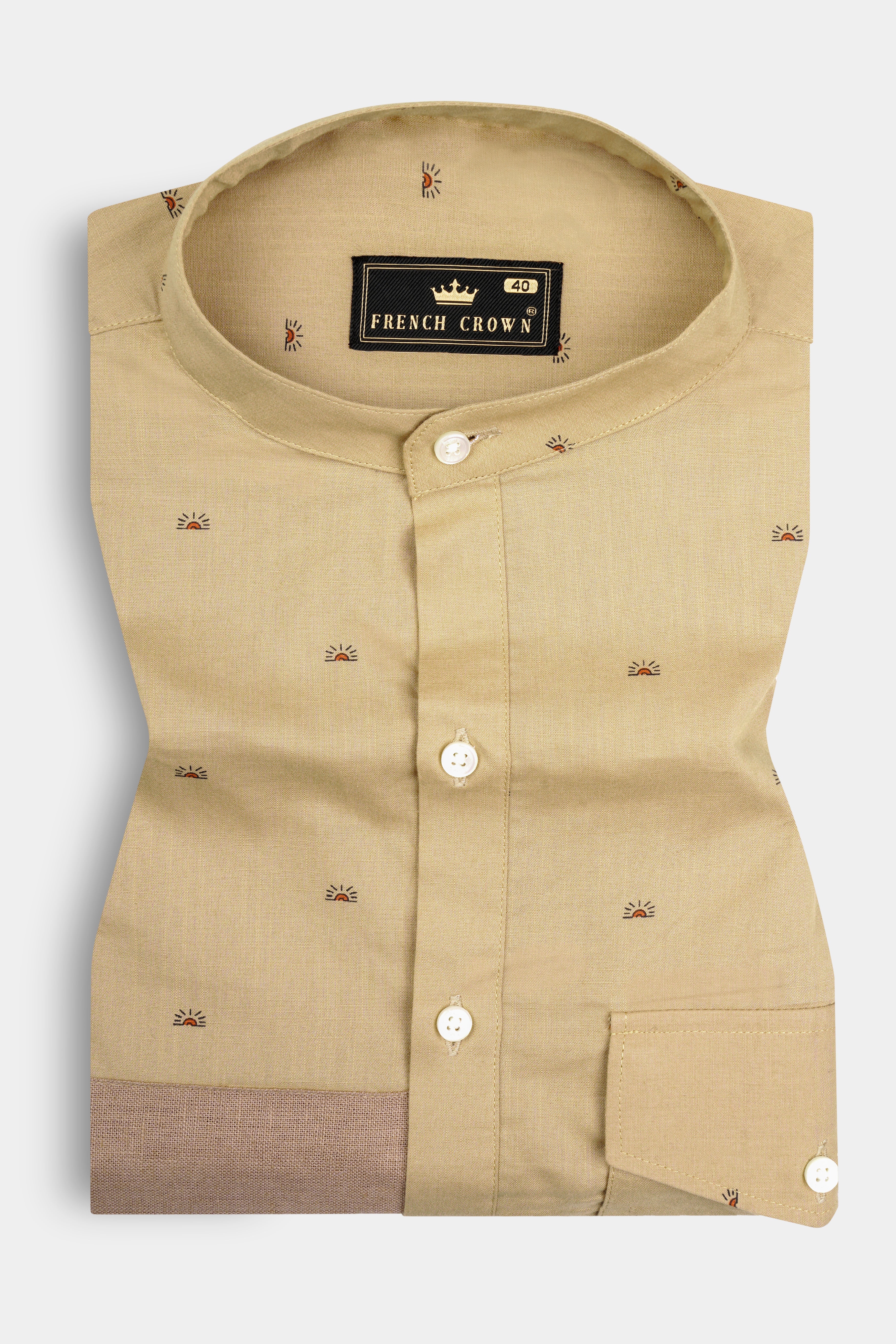 Sorrell Cream Printed Chambray Cotton Designer Shirt