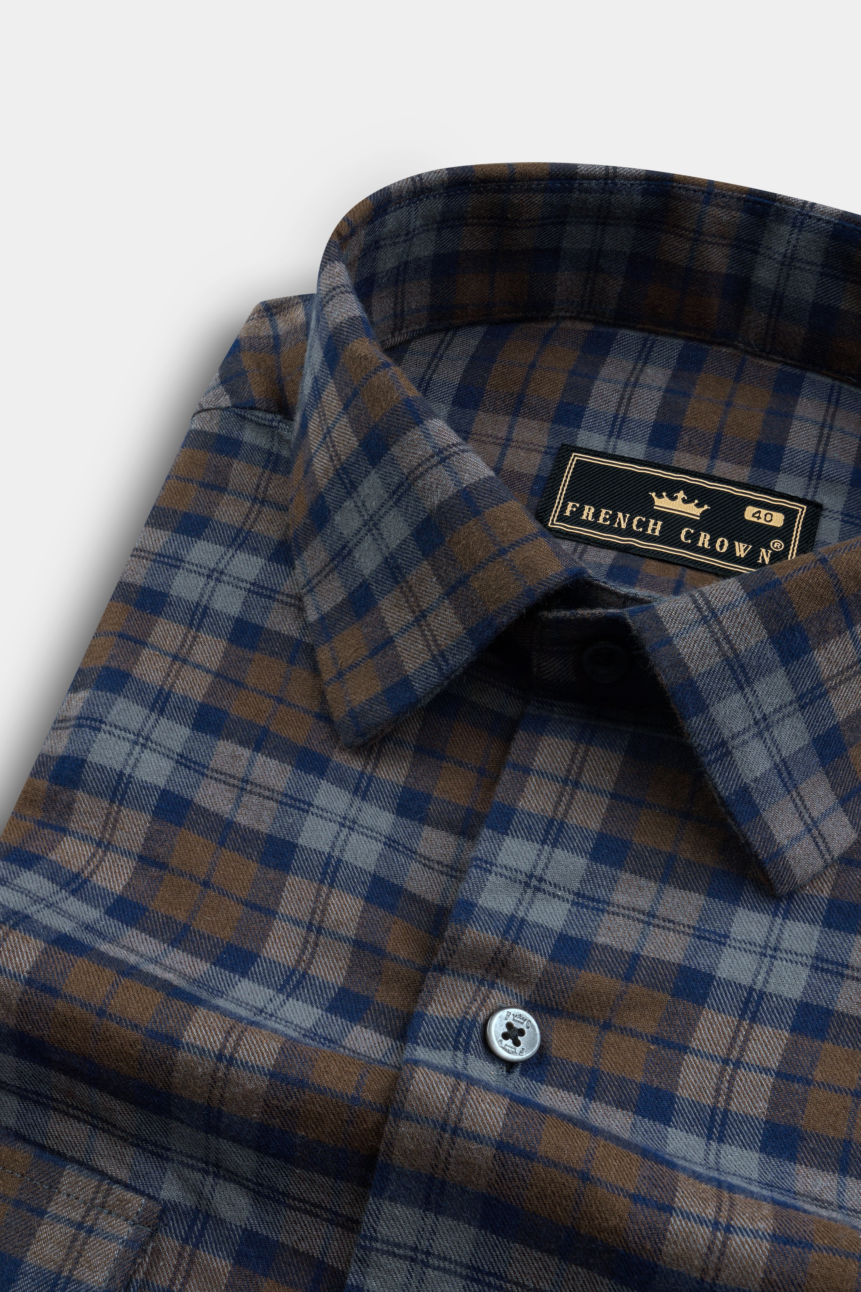 Iroko Brown With Firefly Plaid Twill Cotton Shirt