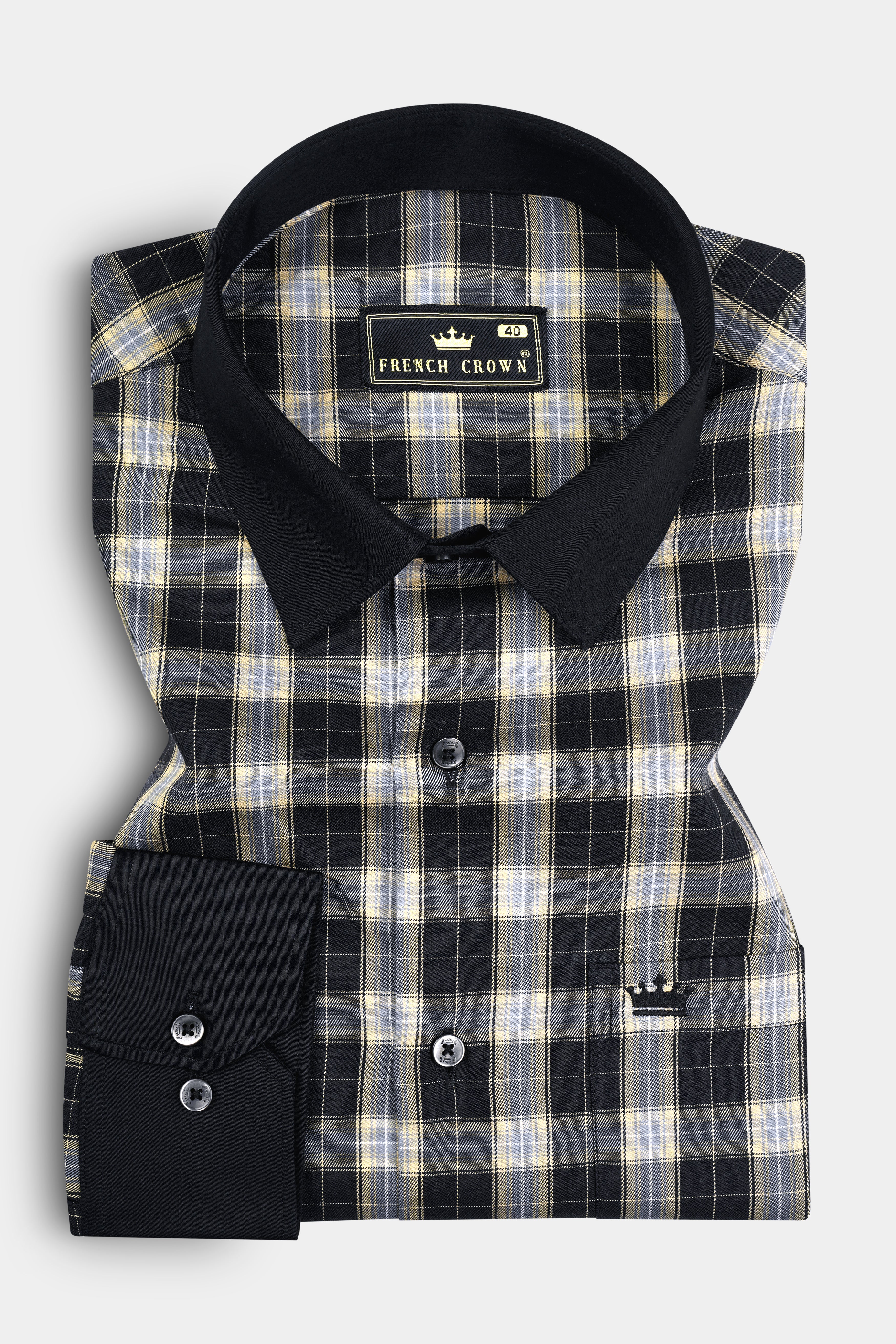 Jade Black with Raven Gray Plaid Twill Cotton Shirt