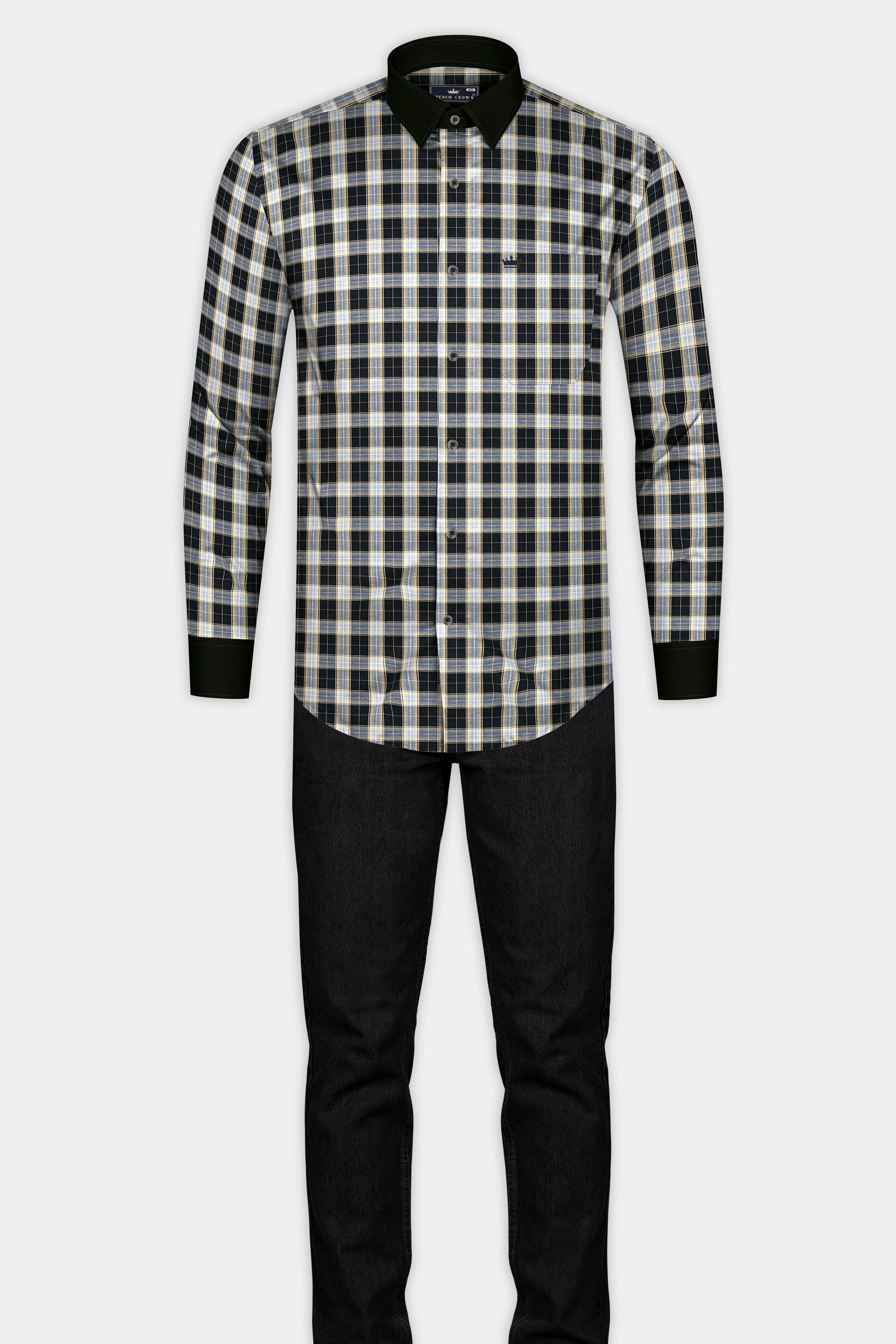 Jade Black with Raven Gray Plaid Twill Cotton Shirt