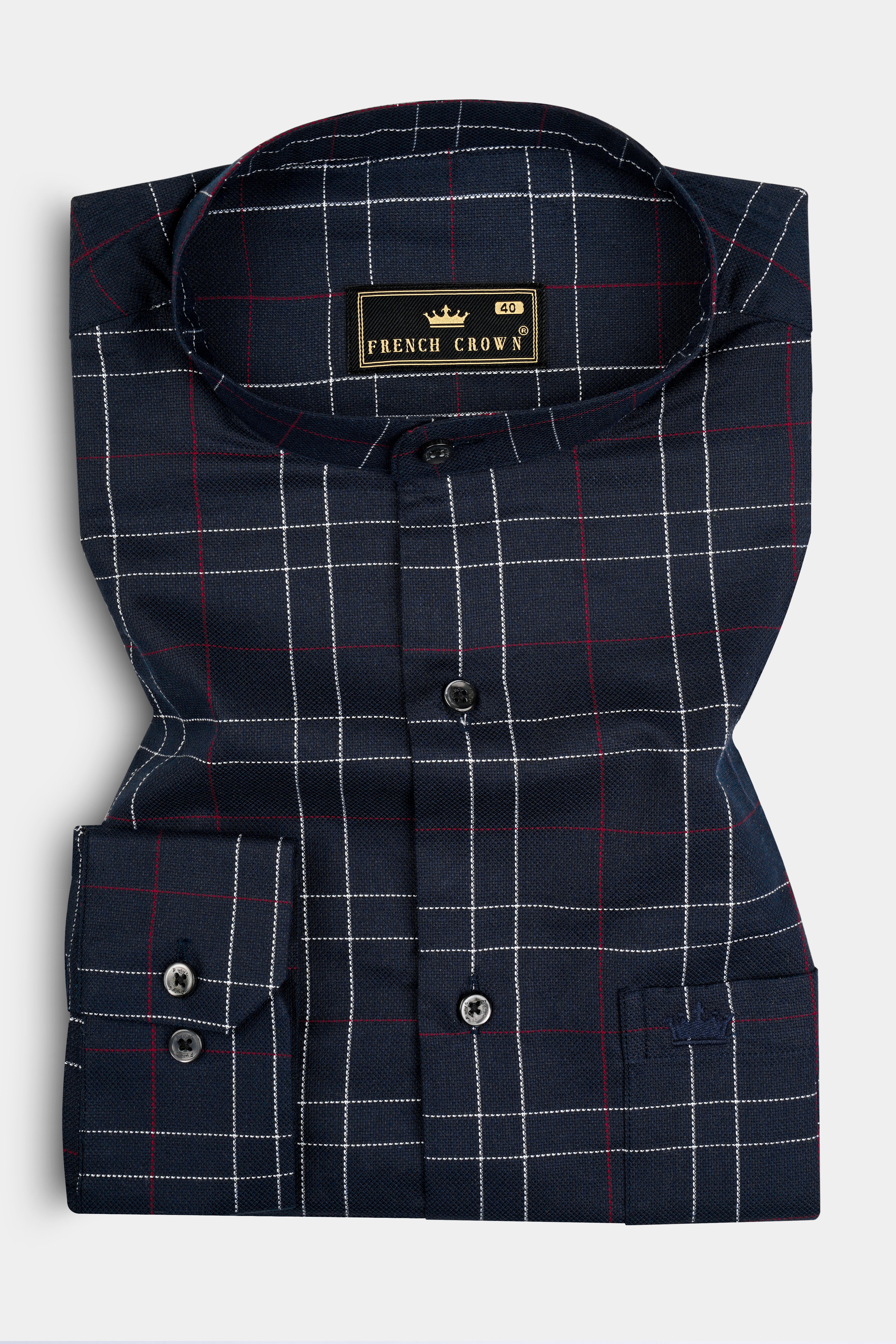 Mirage Blue Plaid Dobby Textured Premium Cotton Shirt