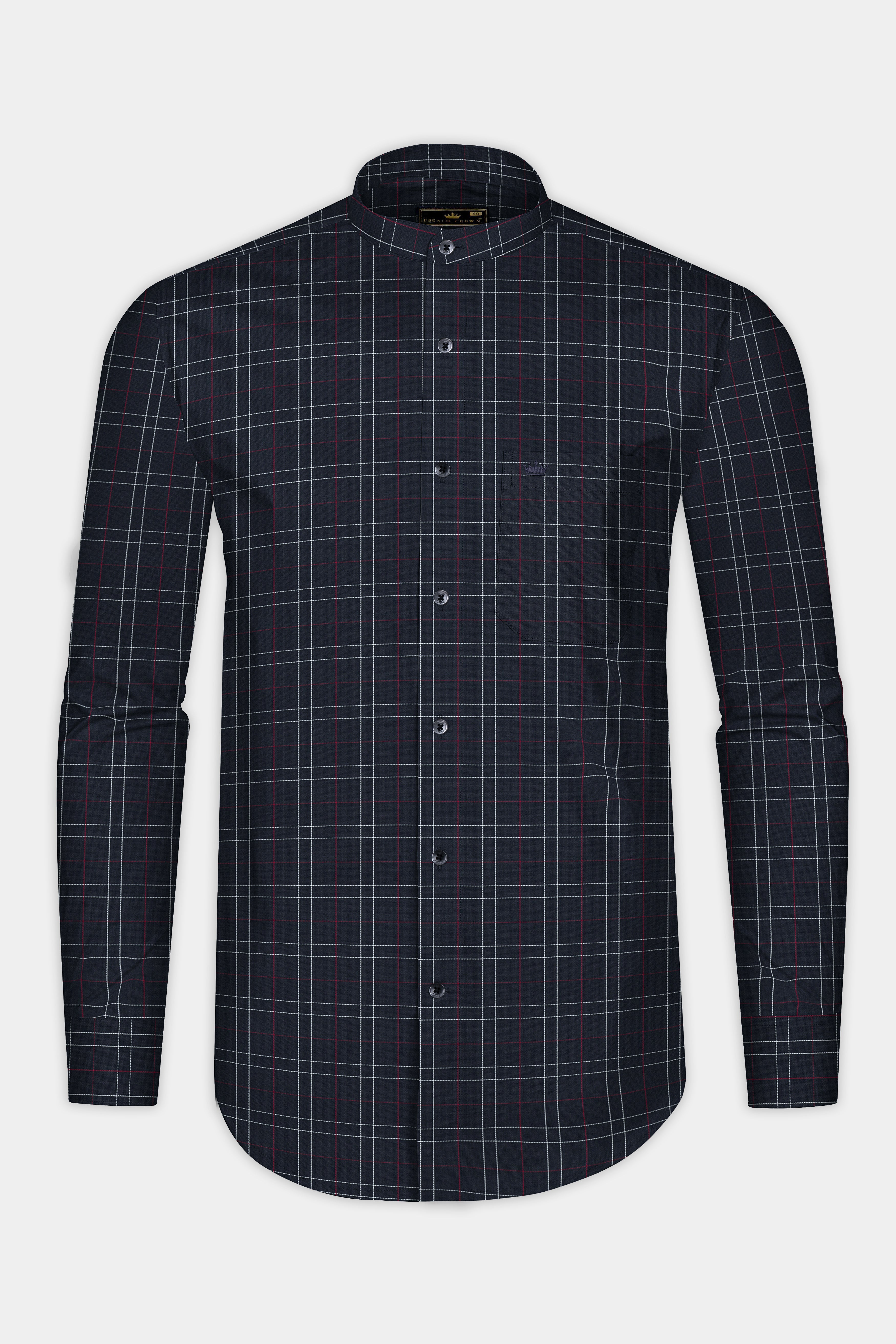 Mirage Blue Plaid Dobby Textured Premium Cotton Shirt