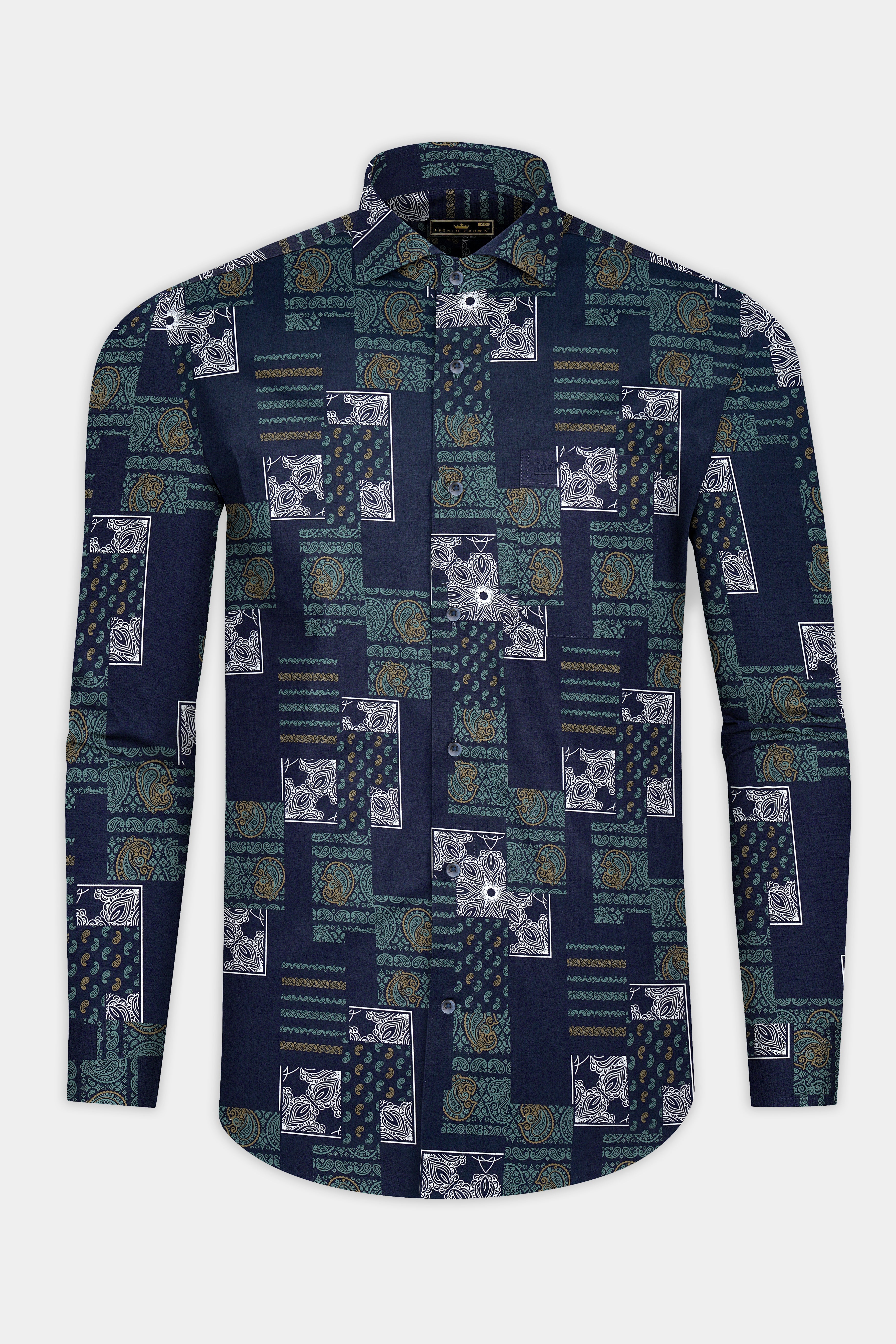 Tealish Blue Multicolour Design Printed Super Soft Premium Cotton Shirt