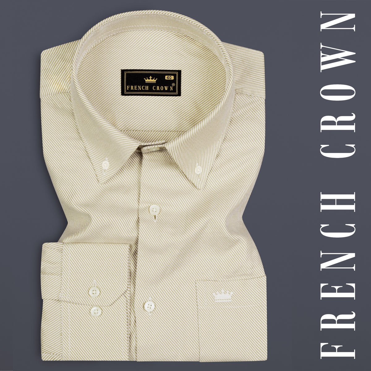 Stark Cream Formal Stripes Premium Cotton Button Down Shirt For Men