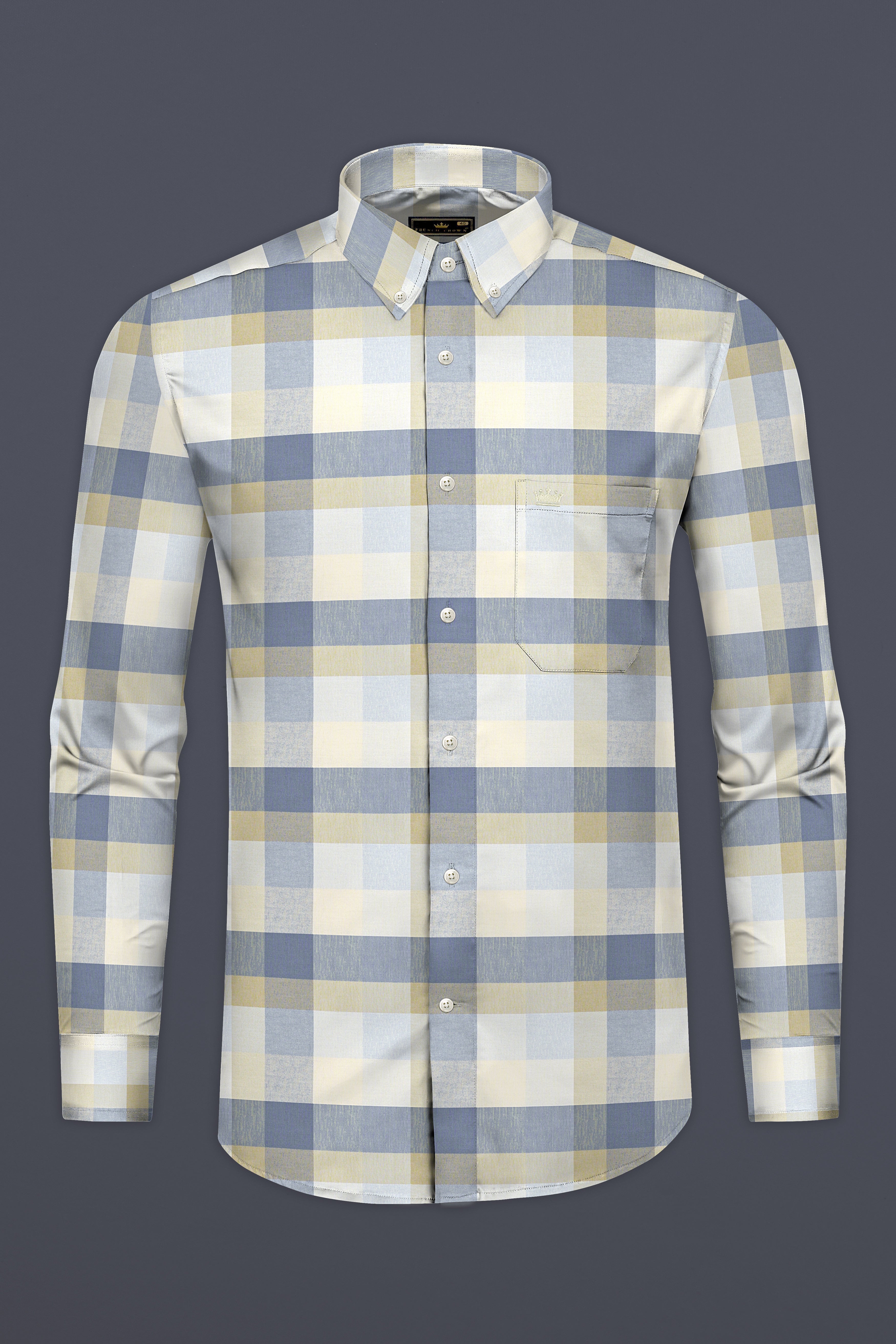 Wild Blue with Maize Cream Plaid Royal Oxford Shirt