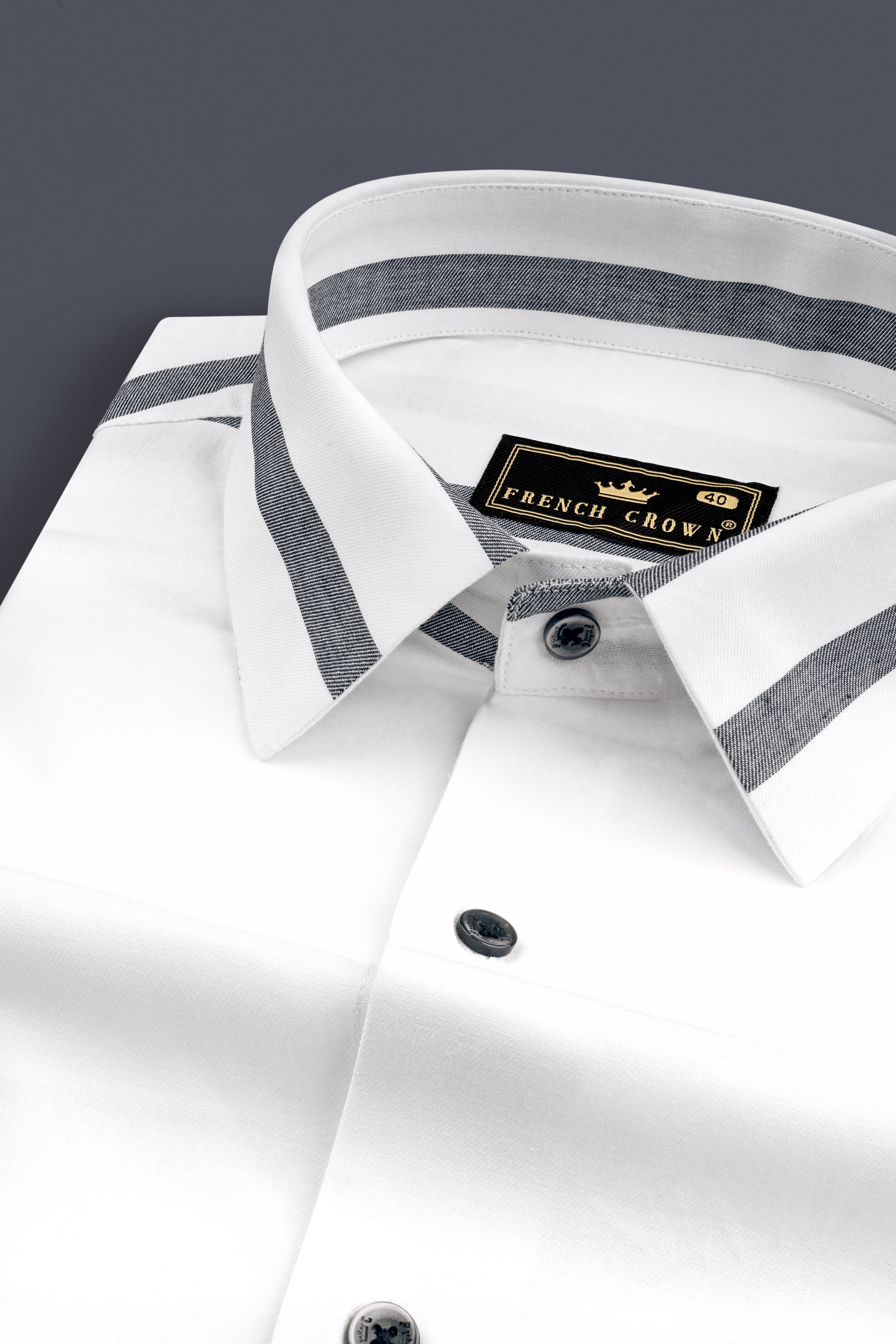 Bright White with Gravel Gray Horizontal Striped Twill Cotton Shirt