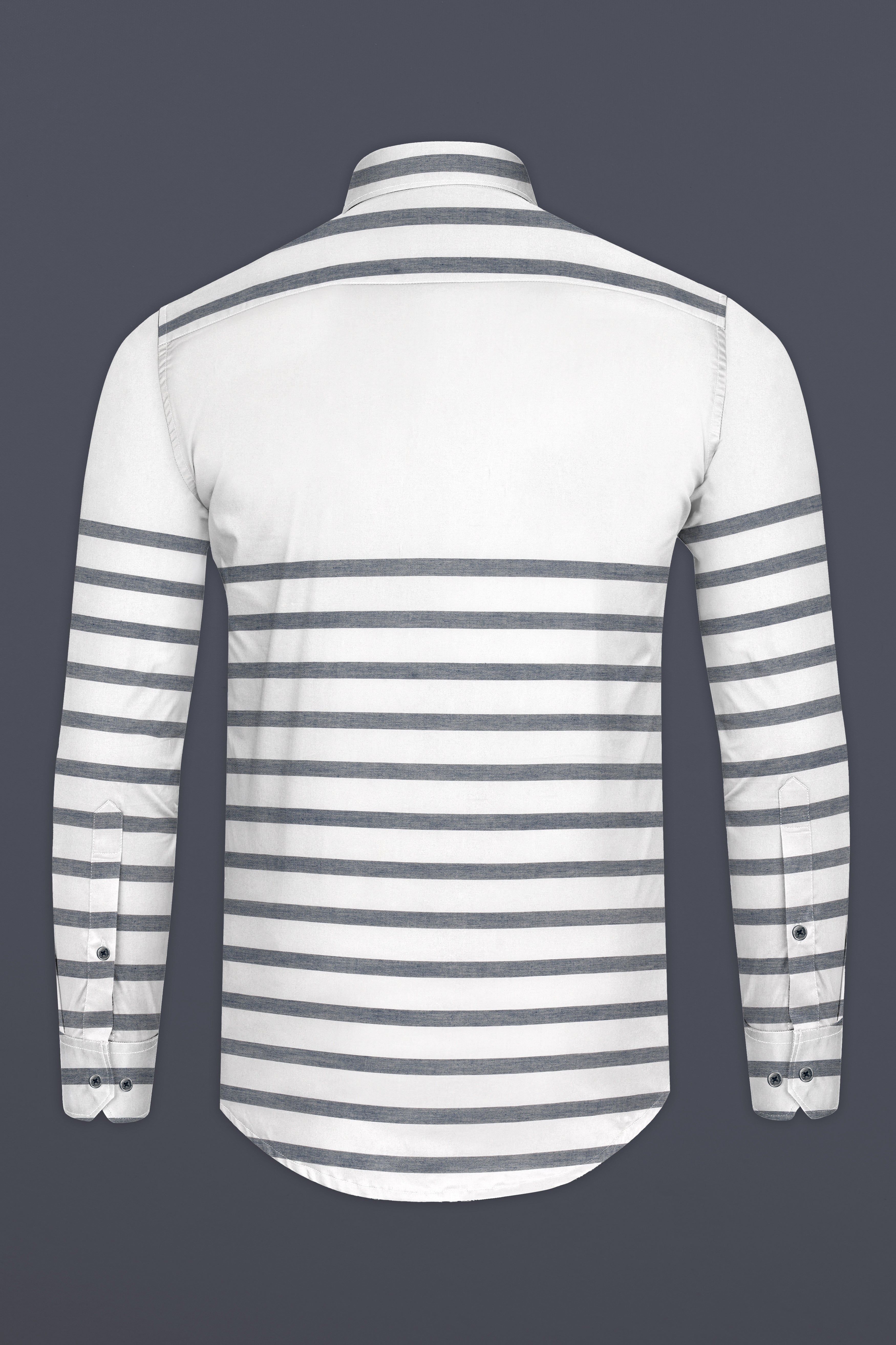 Bright White with Gravel Gray Horizontal Striped Twill Cotton Shirt