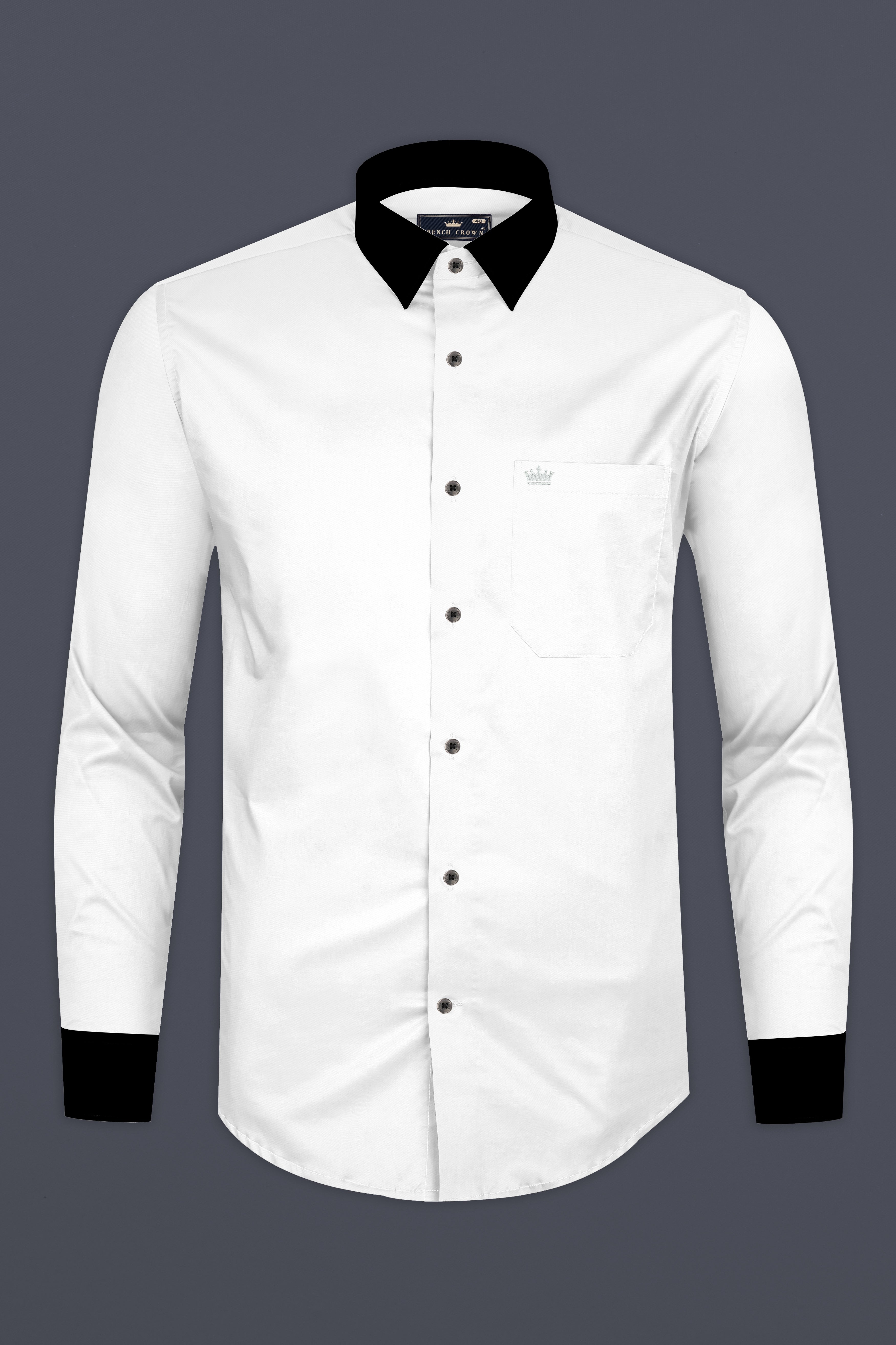 Bright White with Black Collar super Soft Twill Giza Cotton Shirt