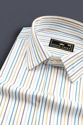 Bright White Formal Stripes Premium Cotton Shirt For Men