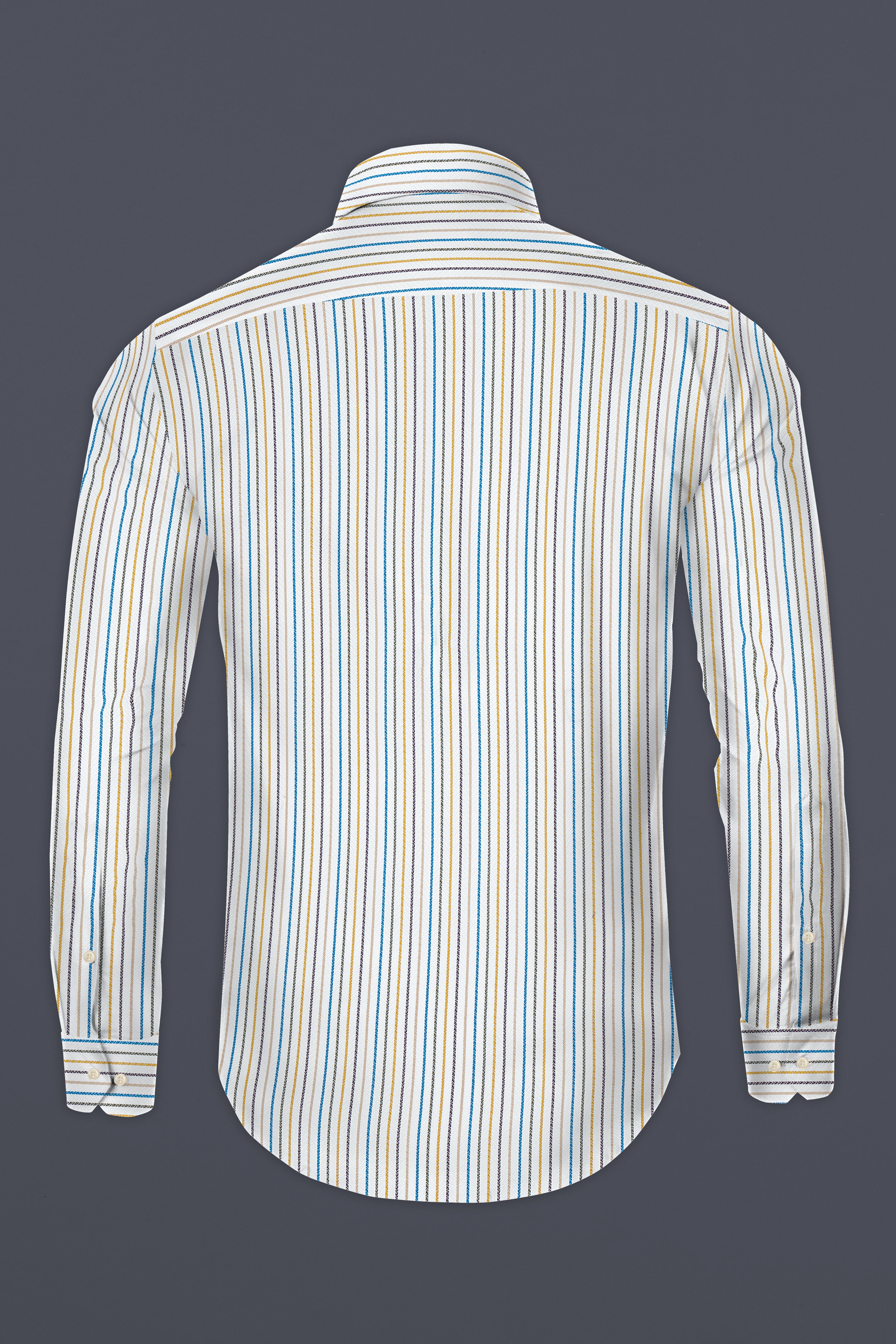 Bright White Multicolour Striped Herringbone Soft Cotton Shirt