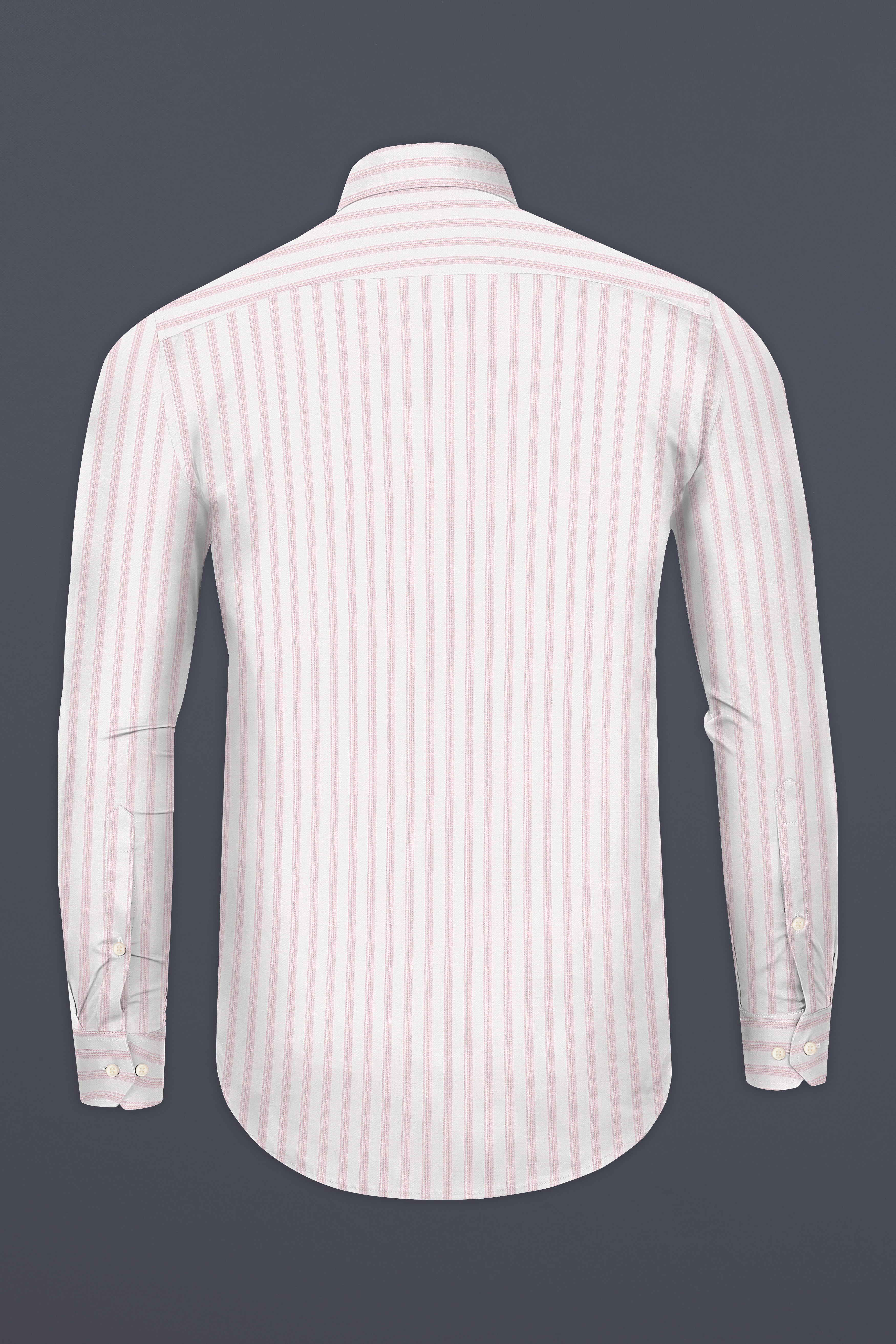 Bright White with Thistle Pink Striped Dobby Textured Premium Cotton Shirt