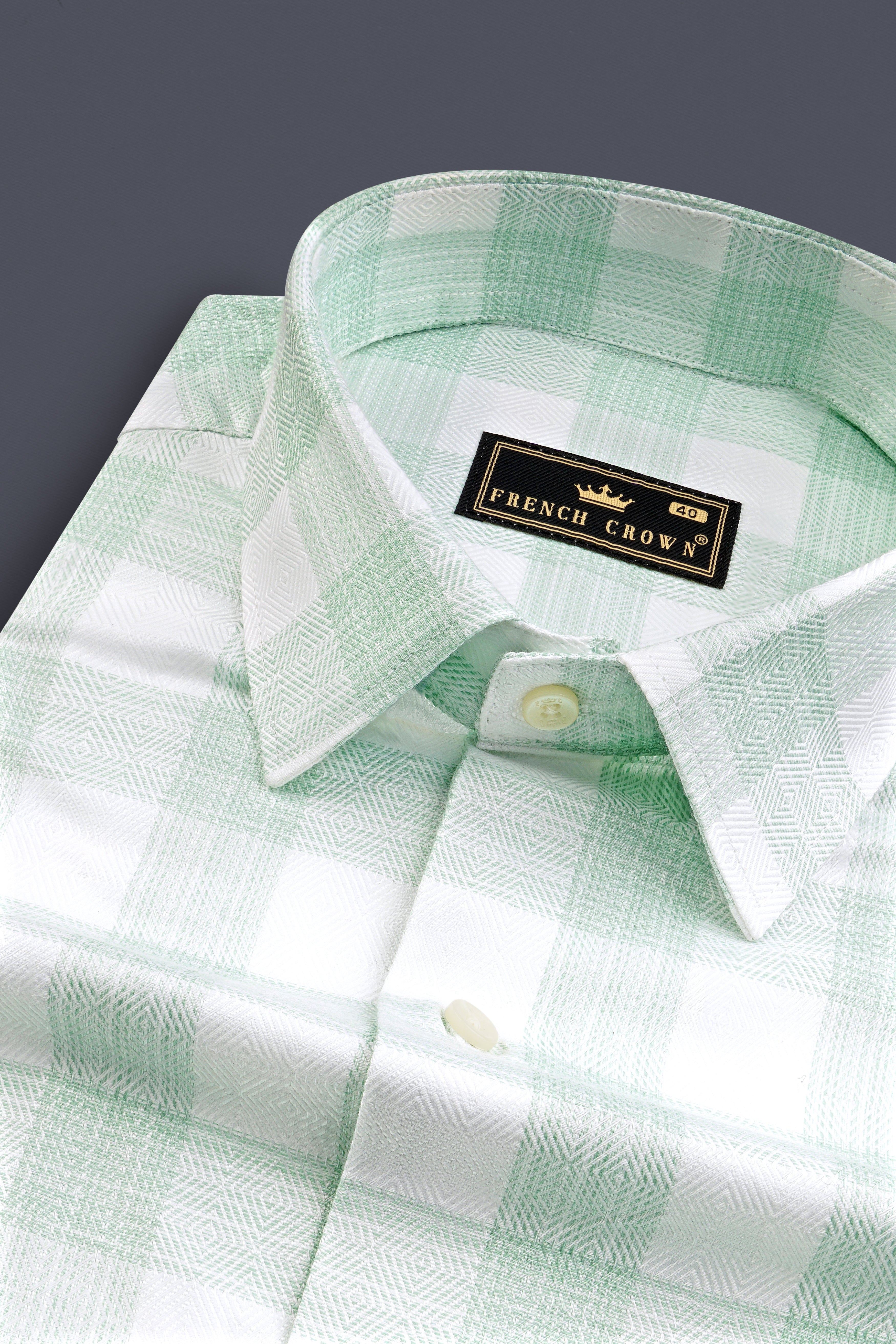 Bright White with Surf Green Plaid Dobby Cotton Shirt