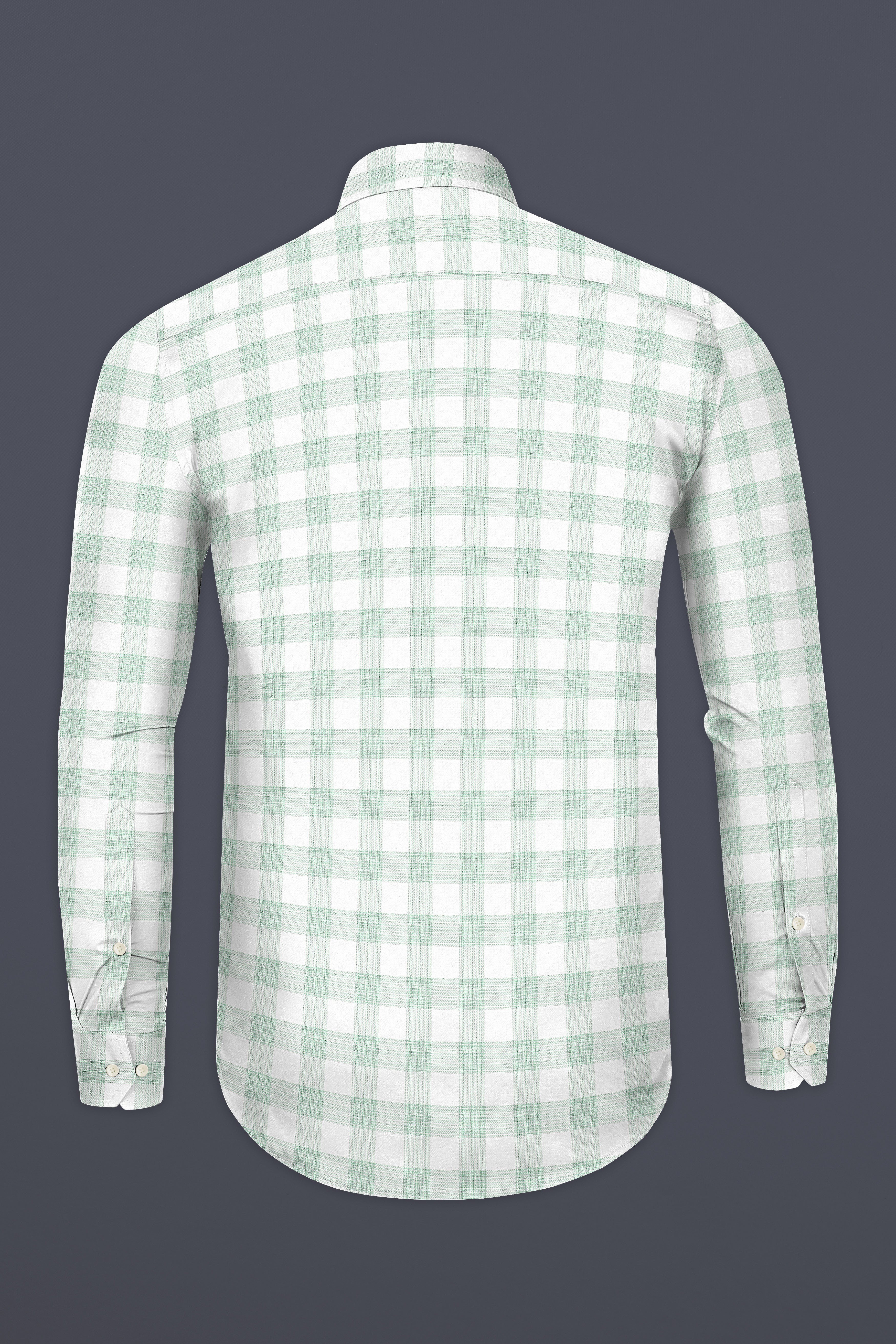 Bright White with Surf Green Plaid Dobby Cotton Shirt