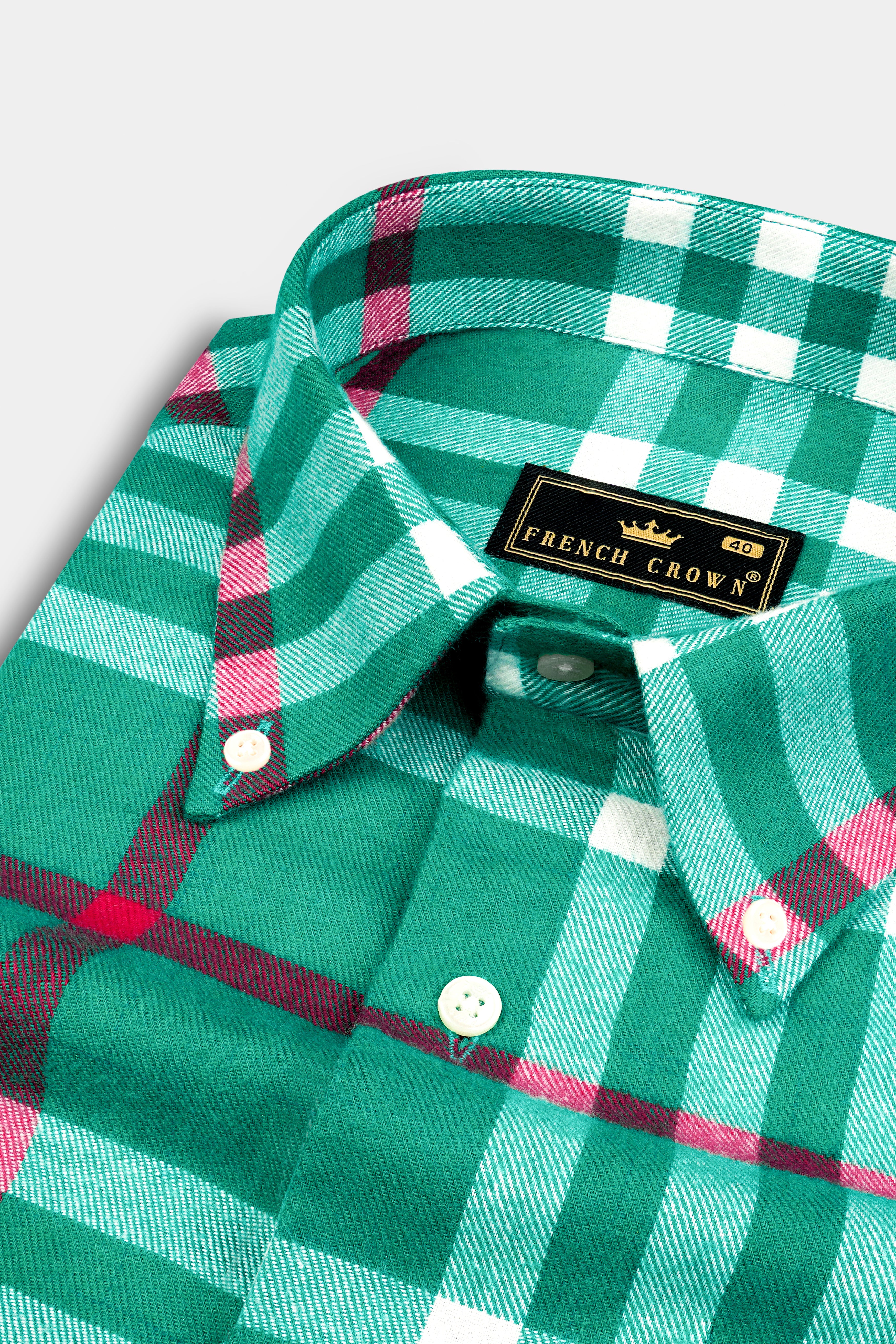 Aquamarine Green and Shiraz Red Plaid Flannel Shirt