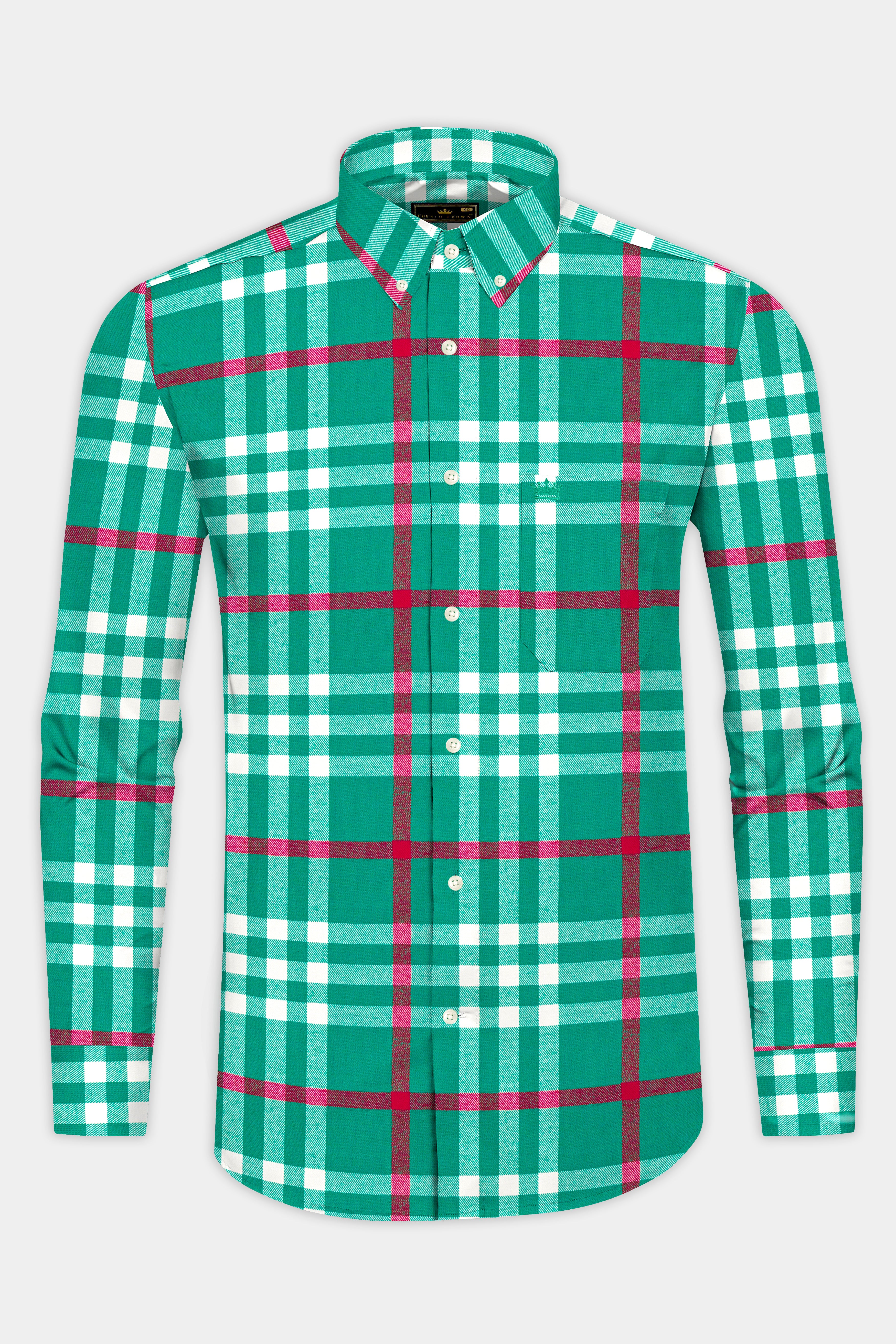 Aquamarine Green and Shiraz Red Plaid Flannel Shirt