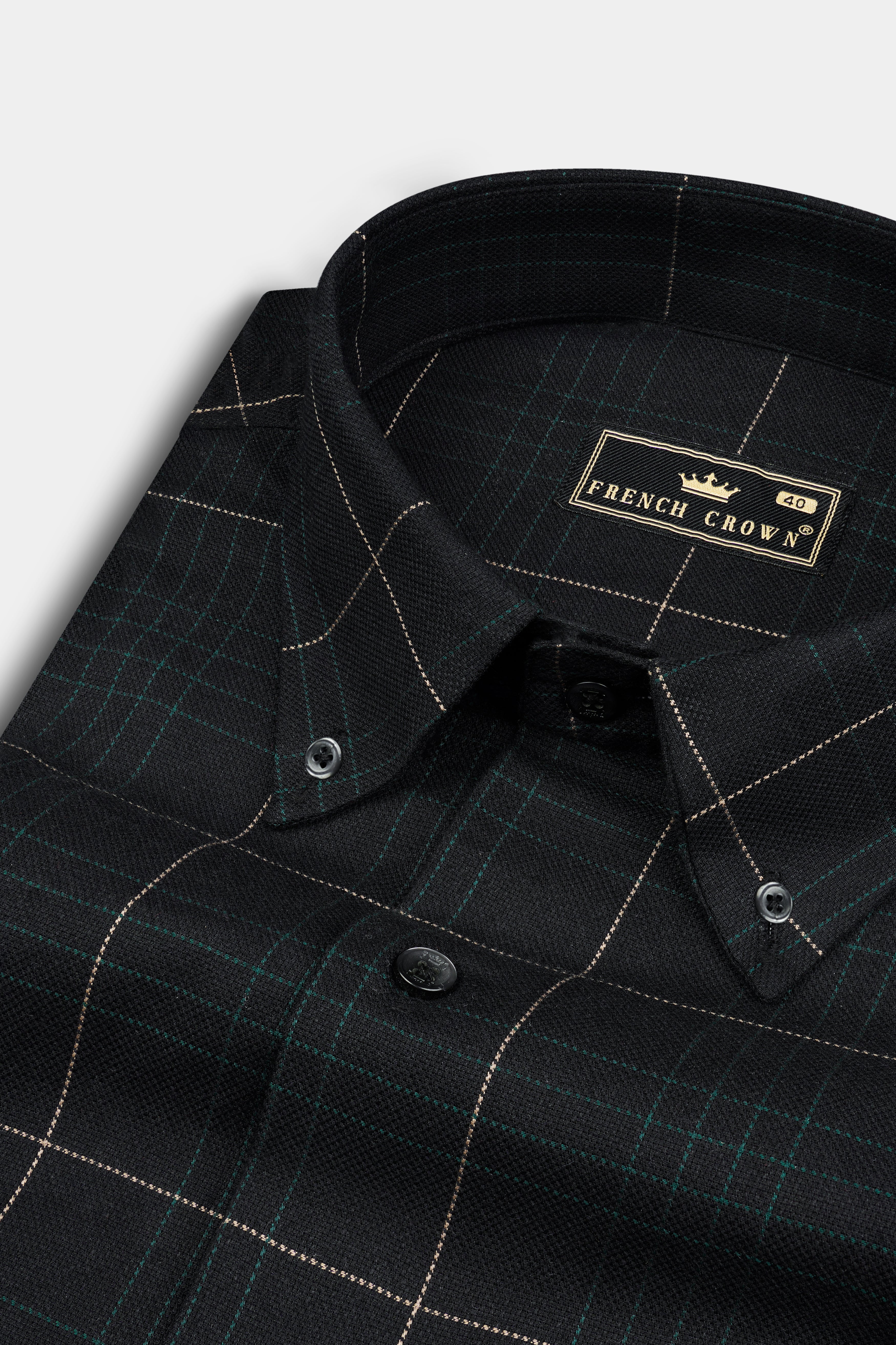 Jade Black Windowpane Casual Checks-Plaid Premium Cotton Shirt For Men Jade Black Windowpane Casual Checks-Plaid Premium Cotton Shirt For Men