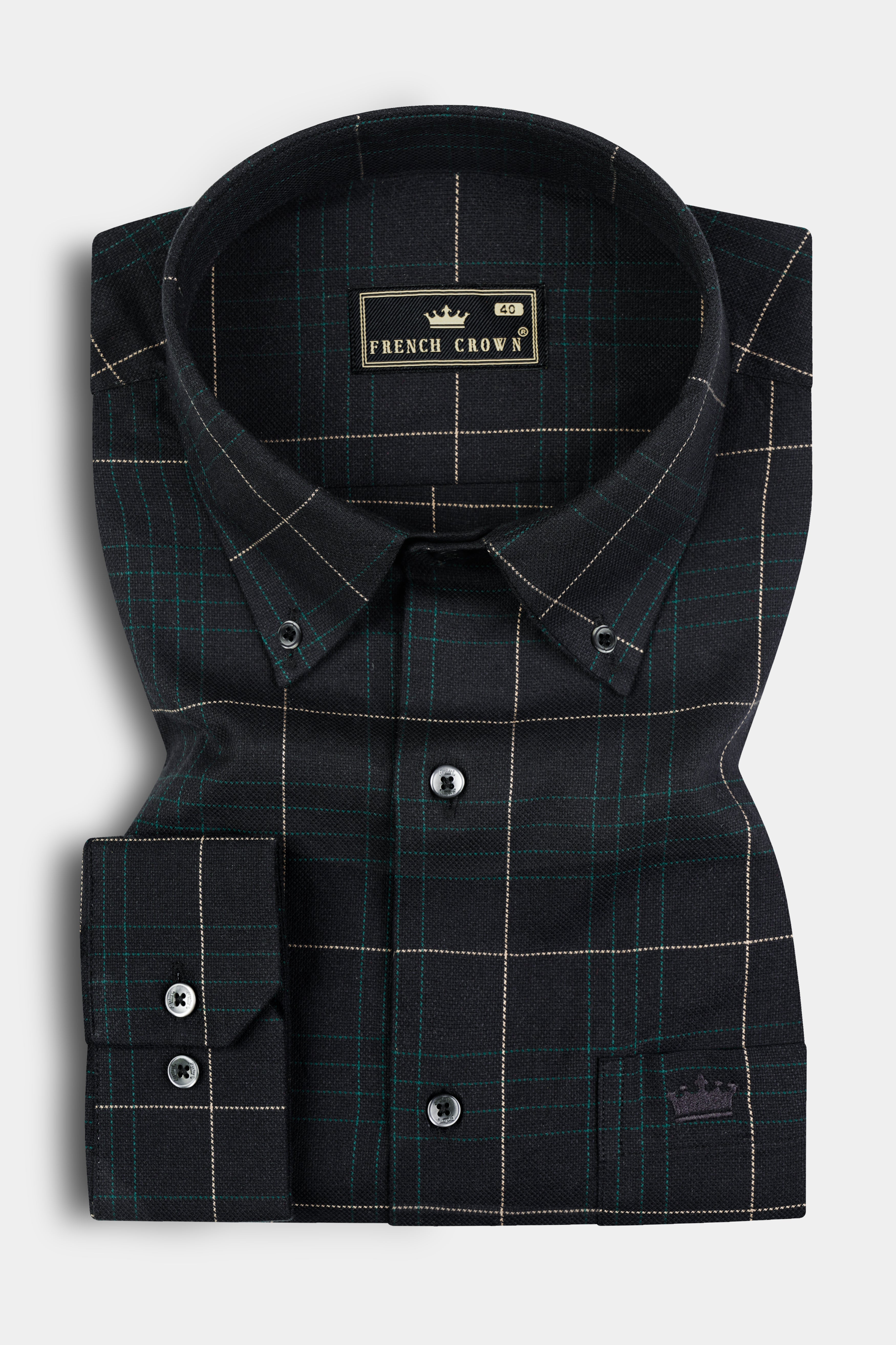 Jade Black Windowpane Dobby Textured Premium Cotton Shirt