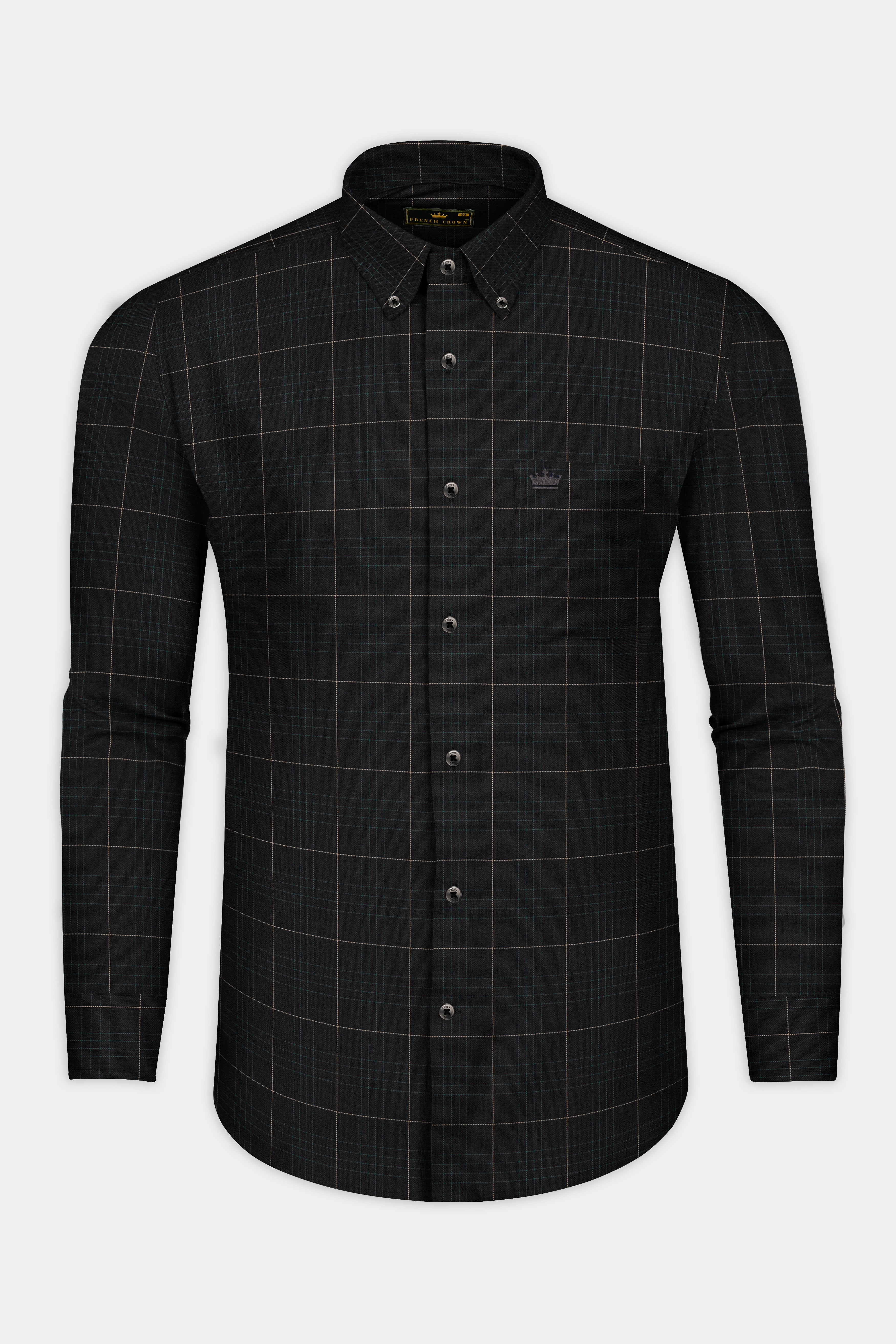 Jade Black Windowpane Dobby Textured Premium Cotton Shirt