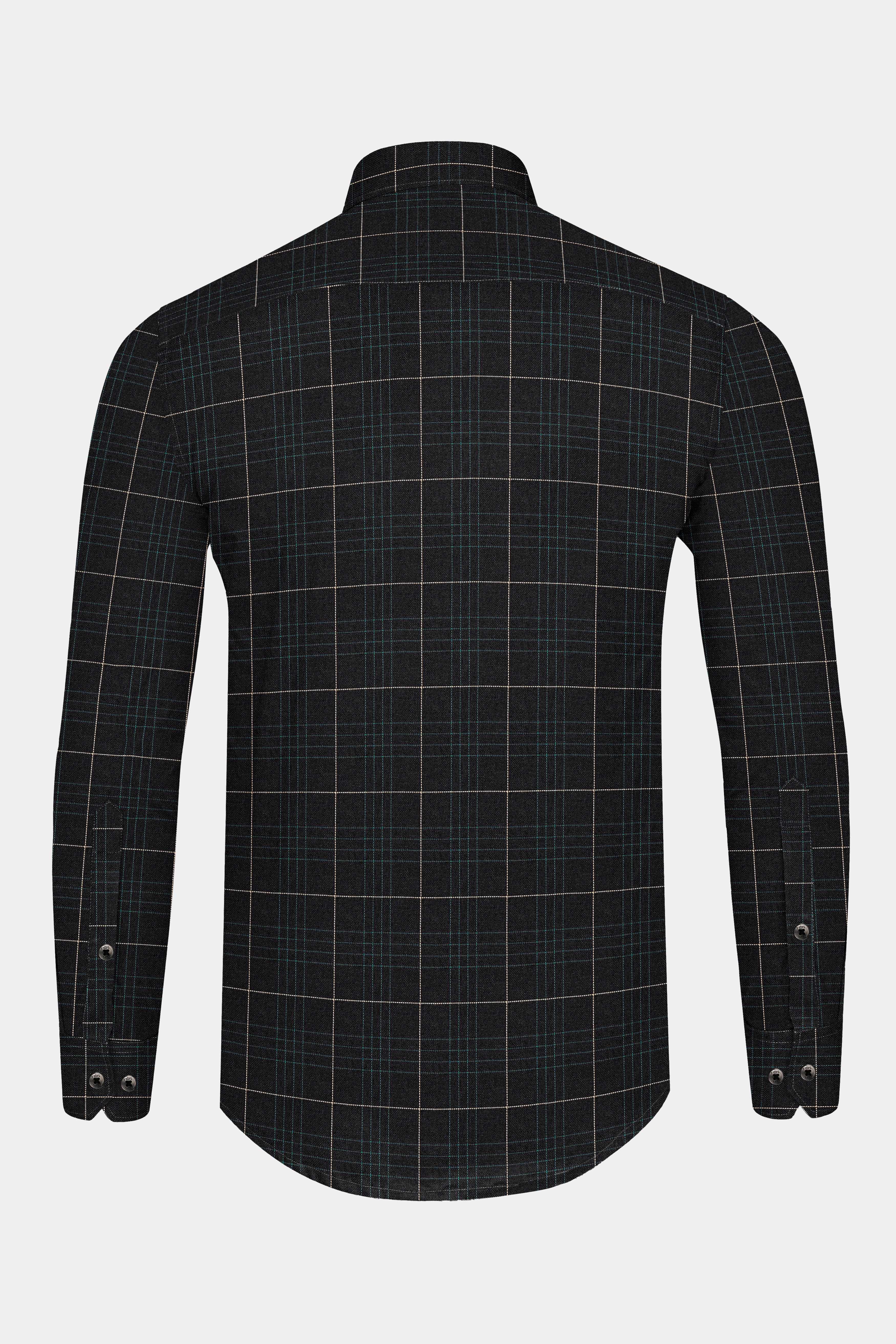 Jade Black Windowpane Dobby Textured Premium Cotton Shirt