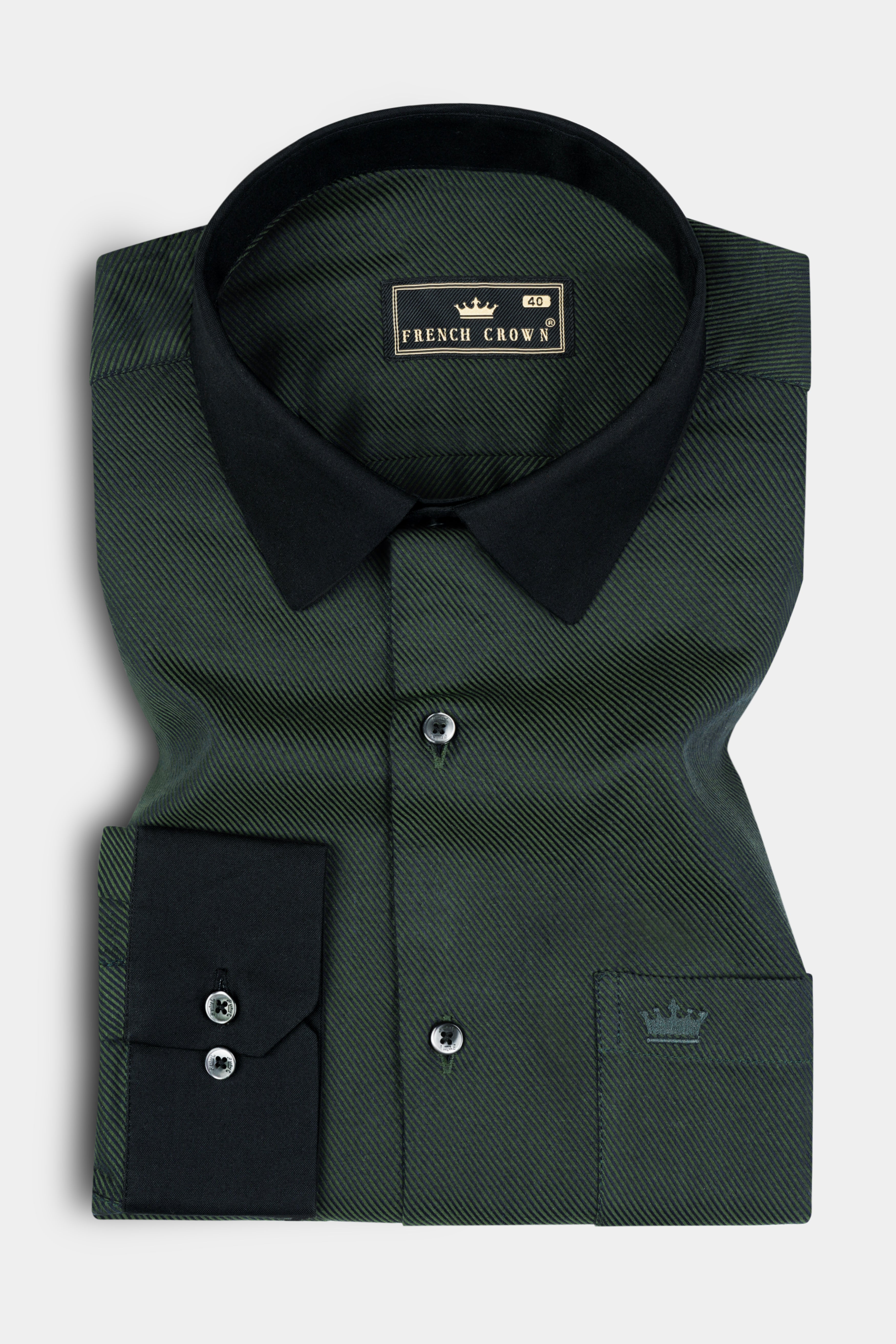 Racing Green Textured Twill Giza Cotton Shirt