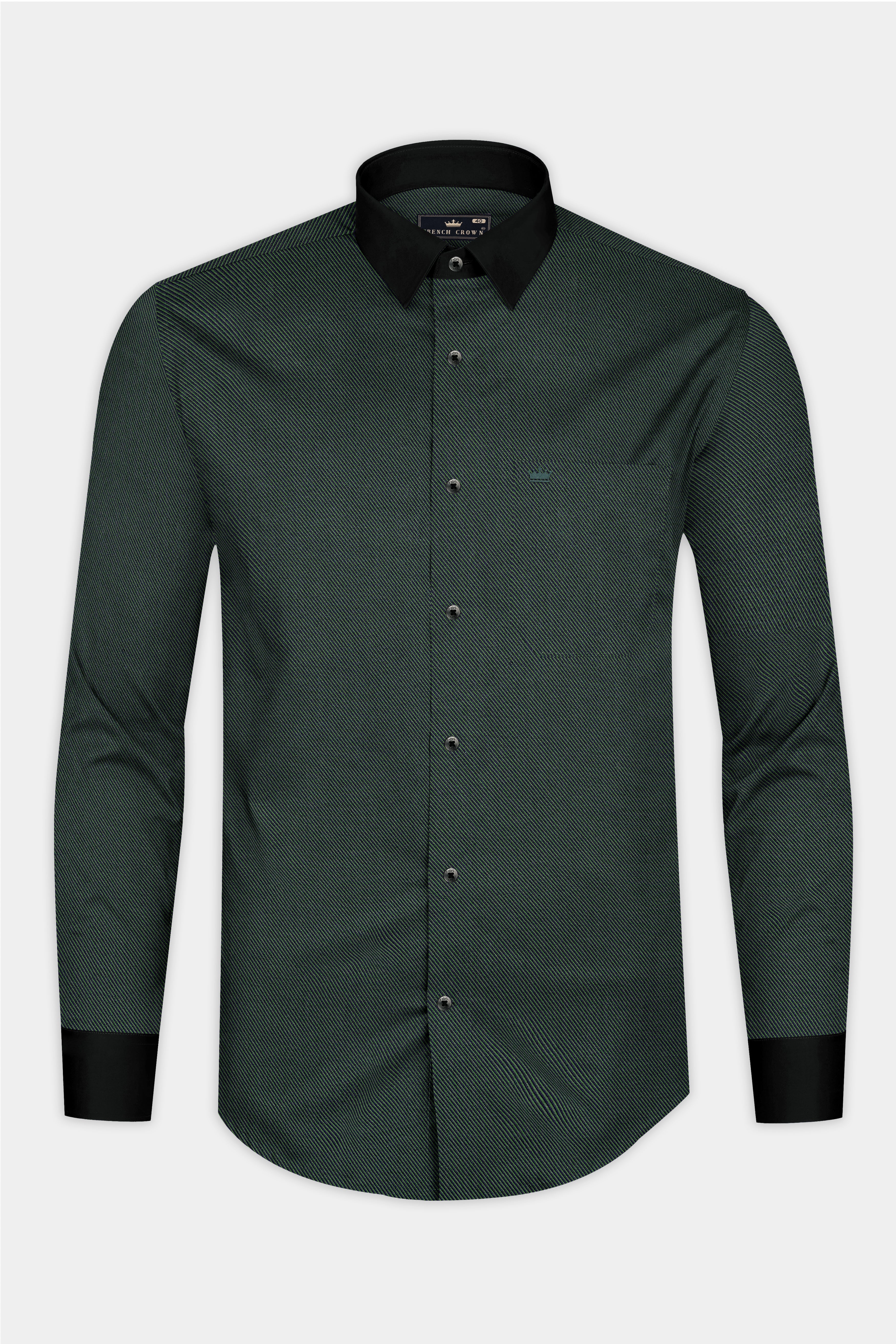 Racing Green Textured Twill Giza Cotton Shirt