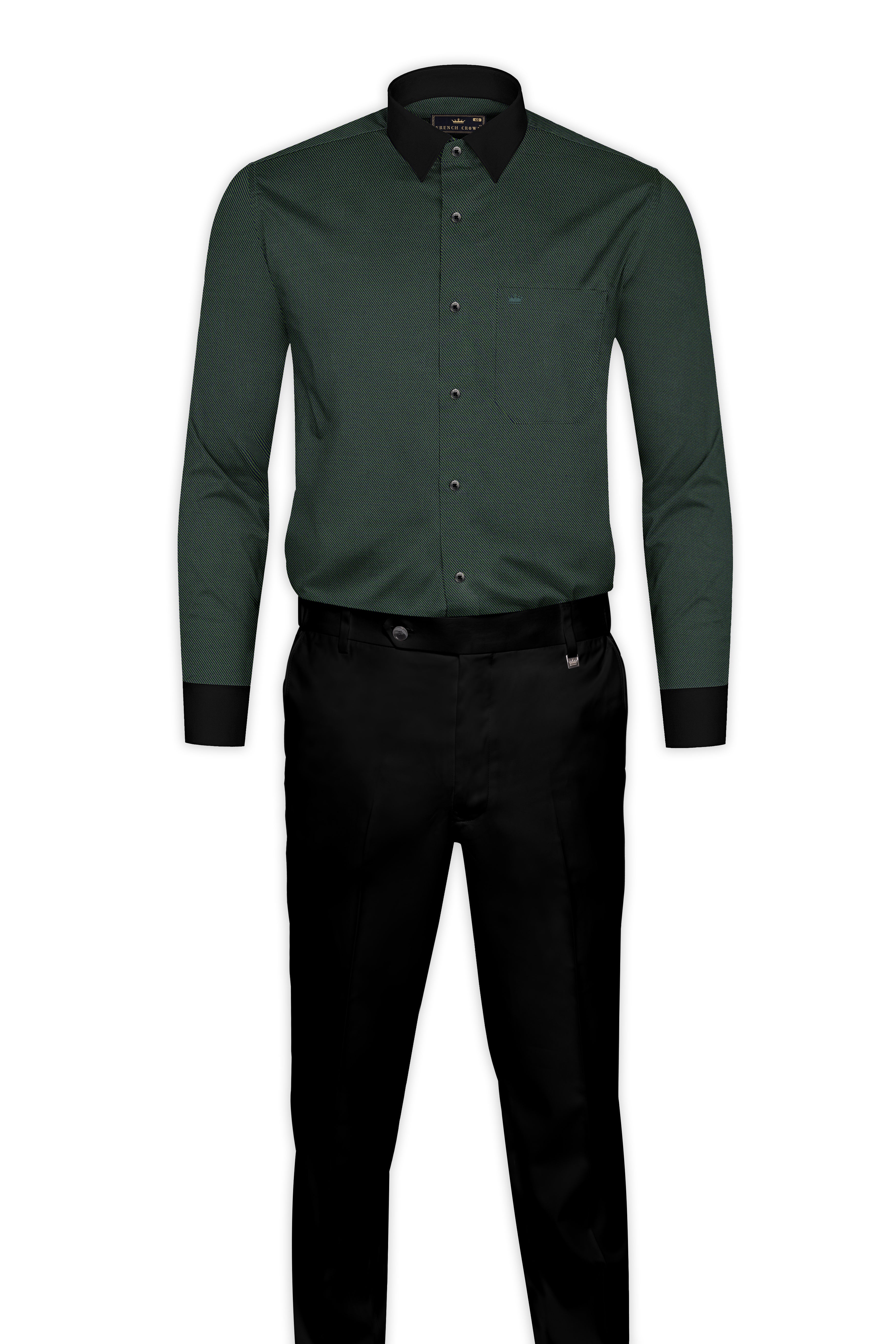 Racing Green Textured Twill Giza Cotton Shirt