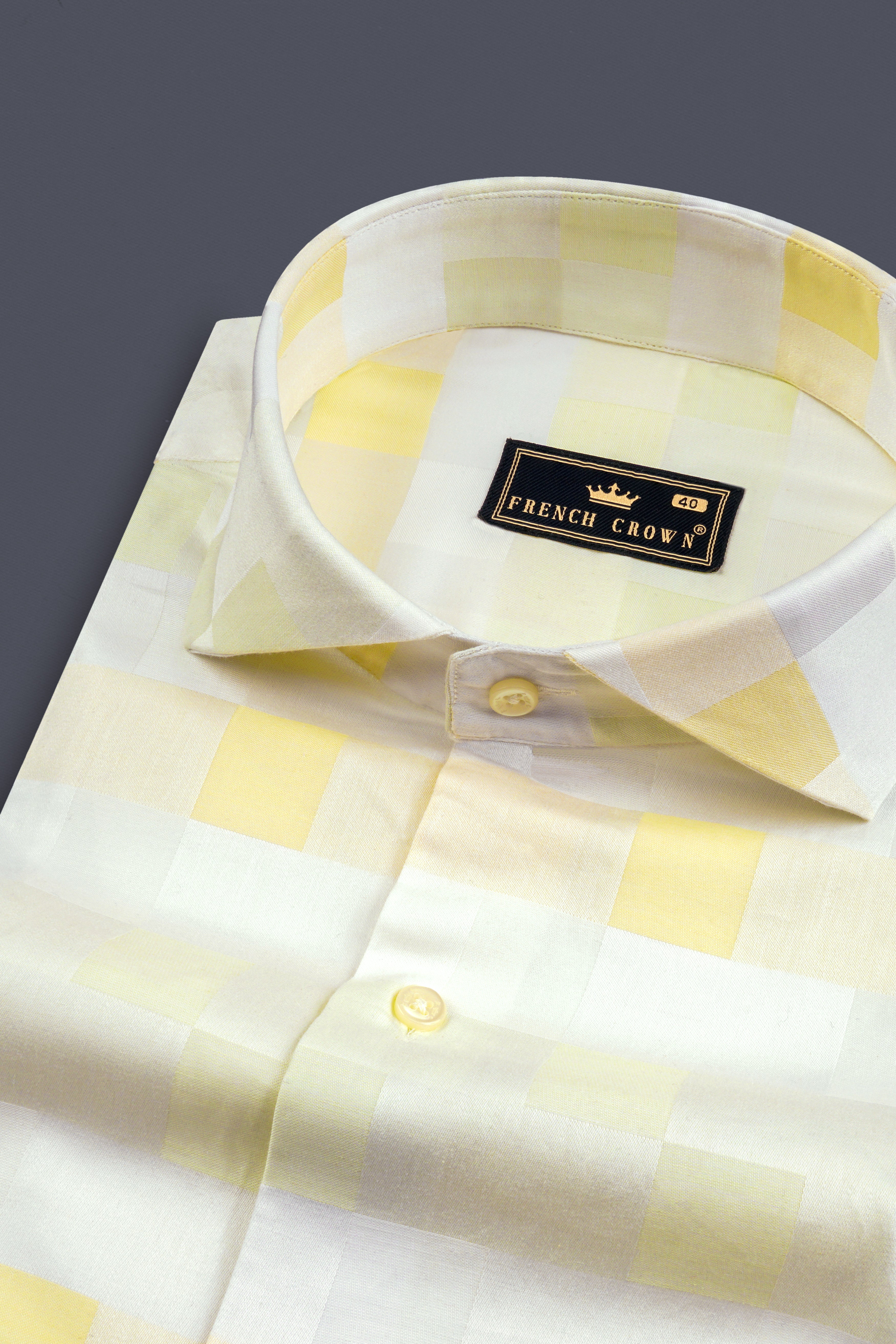 Eggshell Cream with Primrose Yellow Jacquard Textured Premium Cotton Shirt