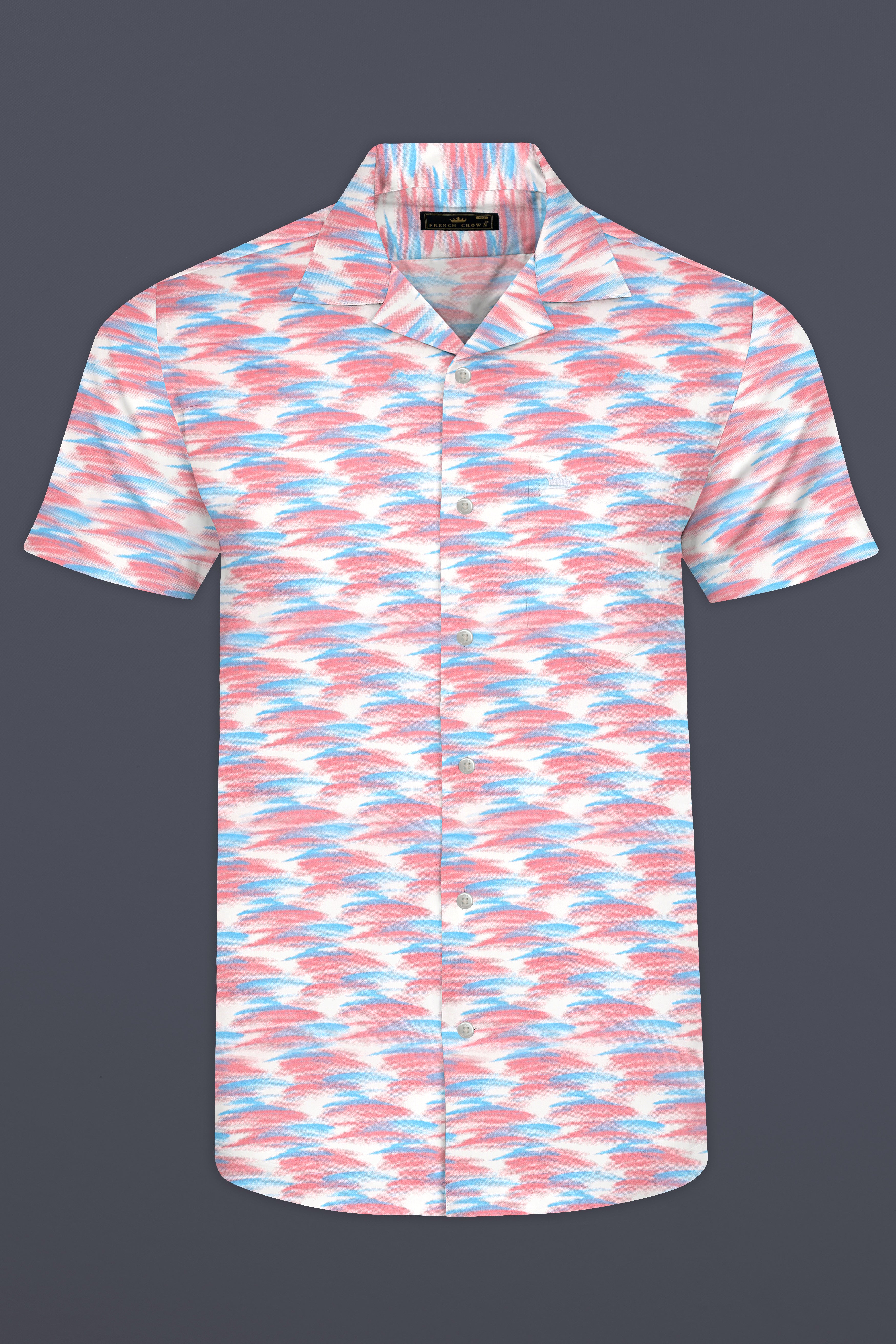 Thulian Pink and Hippie Blue with white abstract Printed Super Soft Premium Cotton Shirt