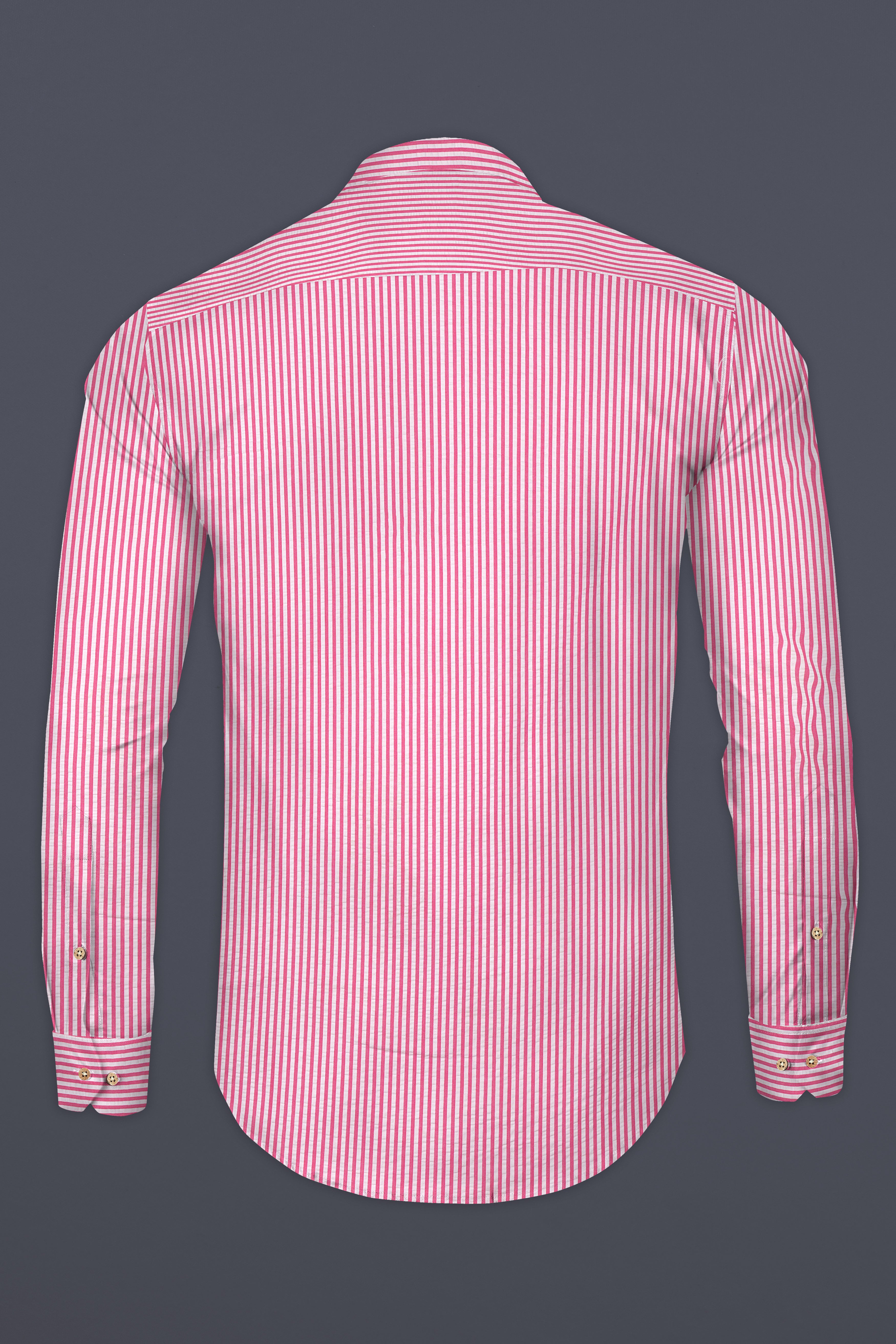 Raspberry Pink with Vista White Striped Seersucker Giza Cotton Kurta Shirt