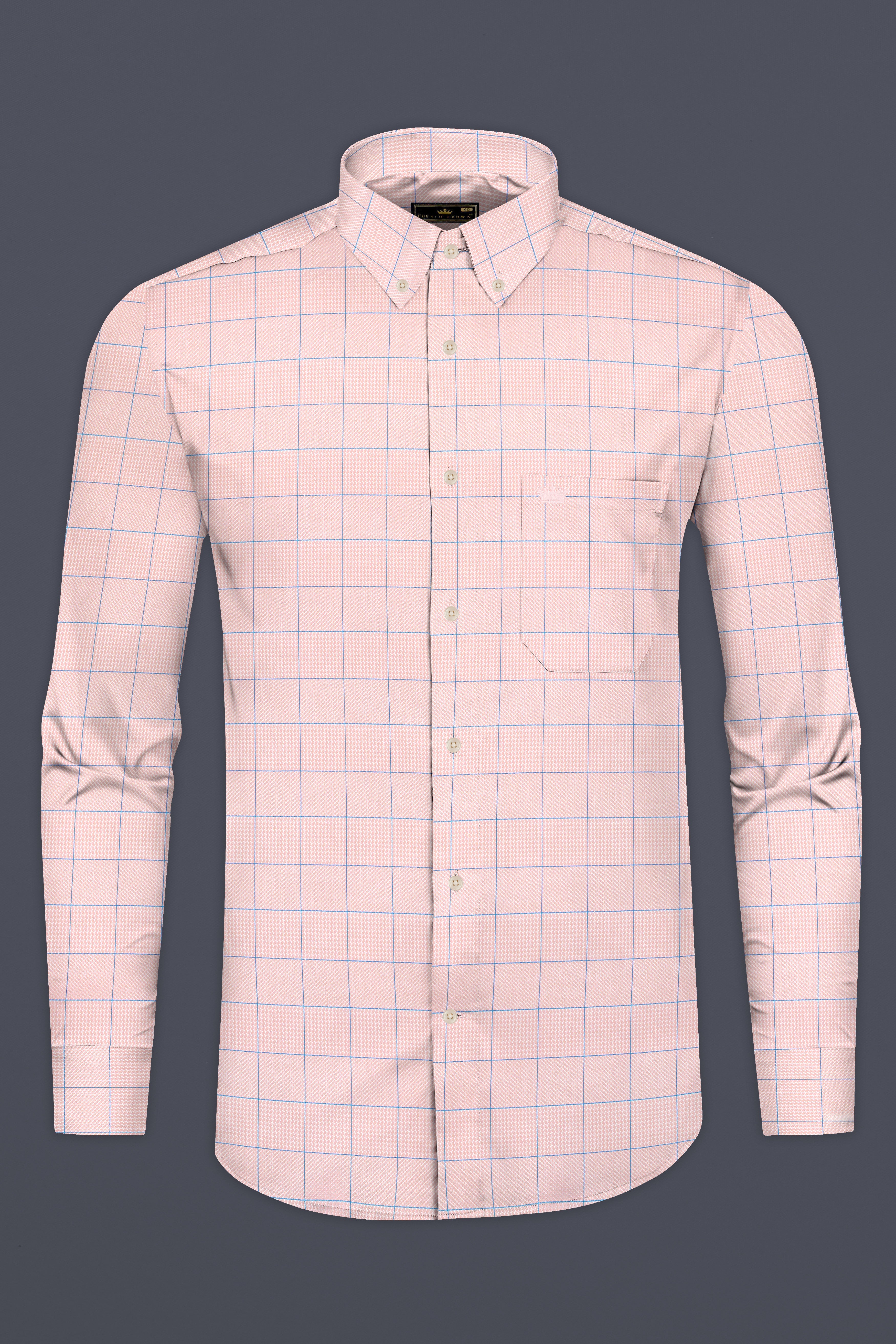 Oyster Pink Windowpane Dobby Textured Premium Cotton Shirt