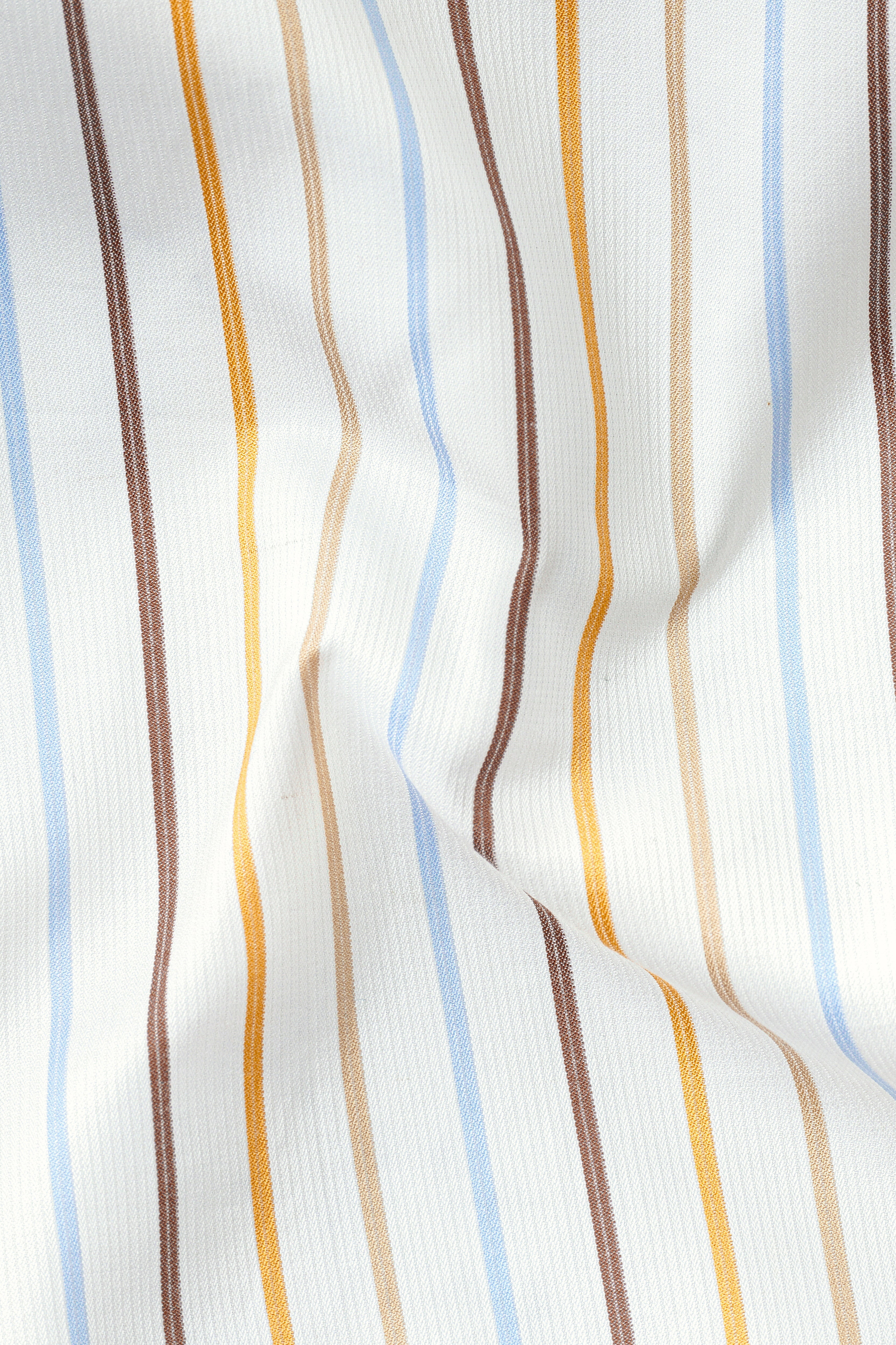 Bright White with Sail blue And Sisal Brown Striped Premium Cotton Shirt