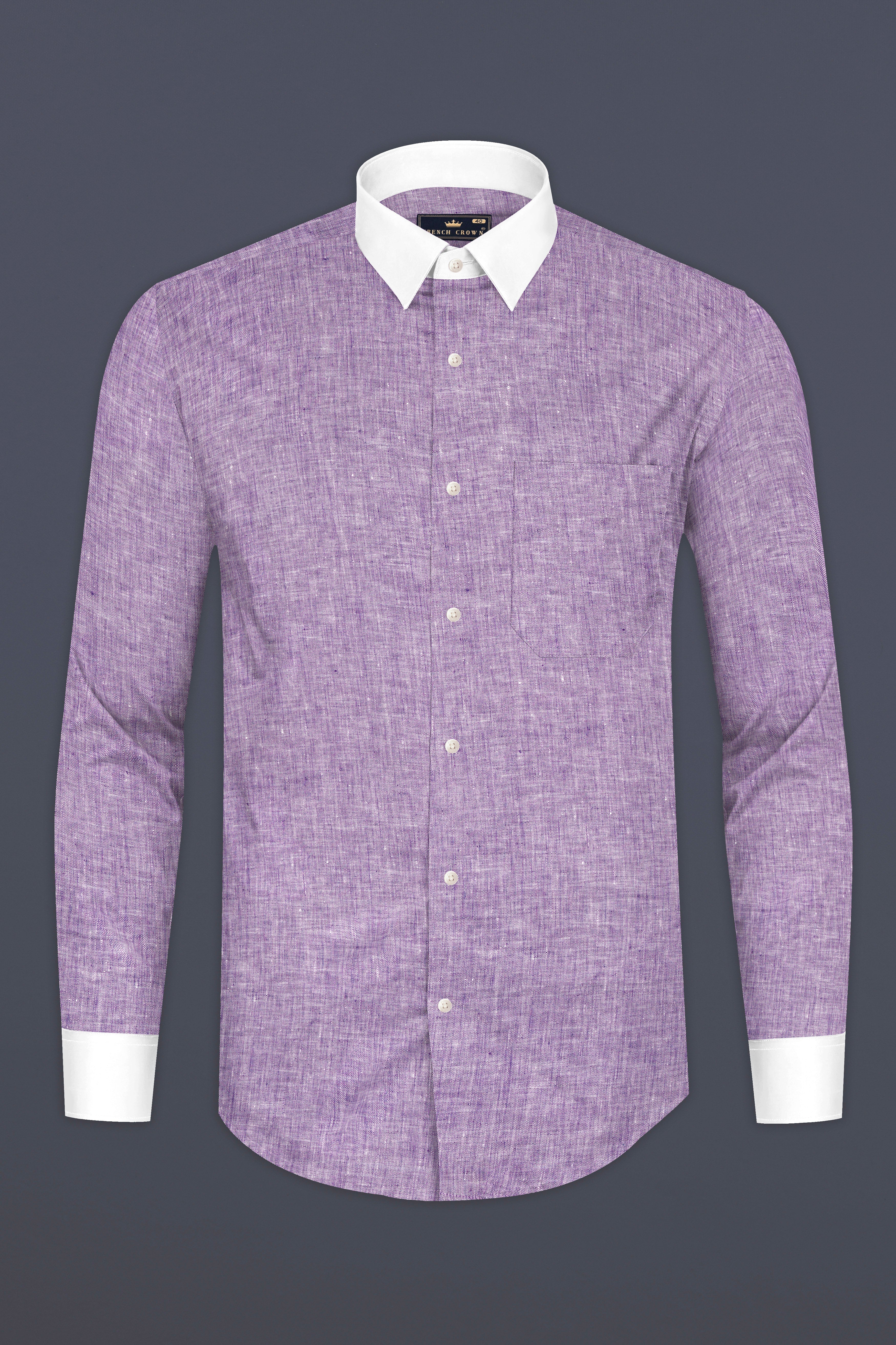 Mobster Purple With White Cuffs Collar Luxurious Linen Shirt
