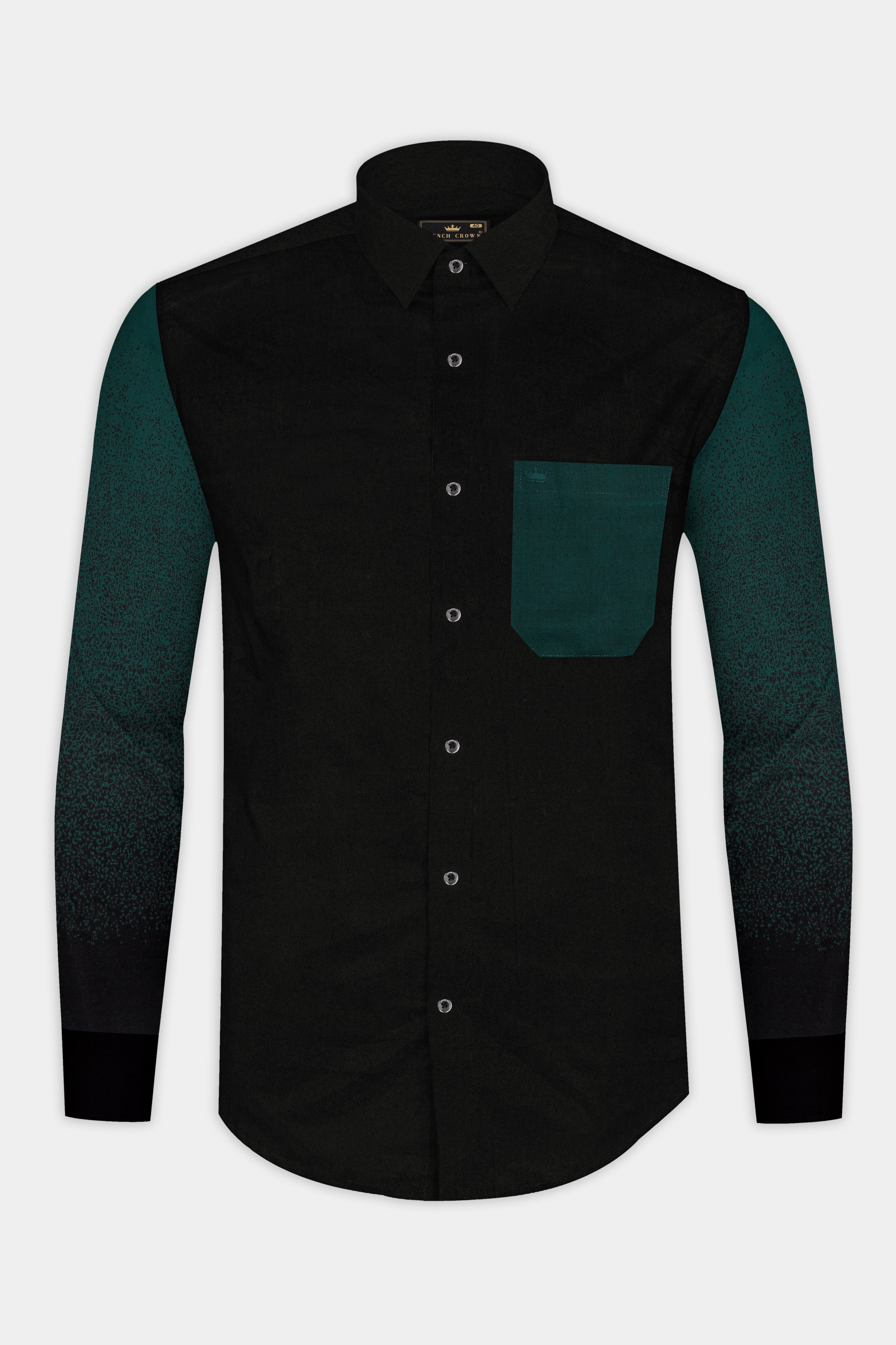 Jade Black with Burnham Green Printed Super Soft Premium Cotton Designer Shirt