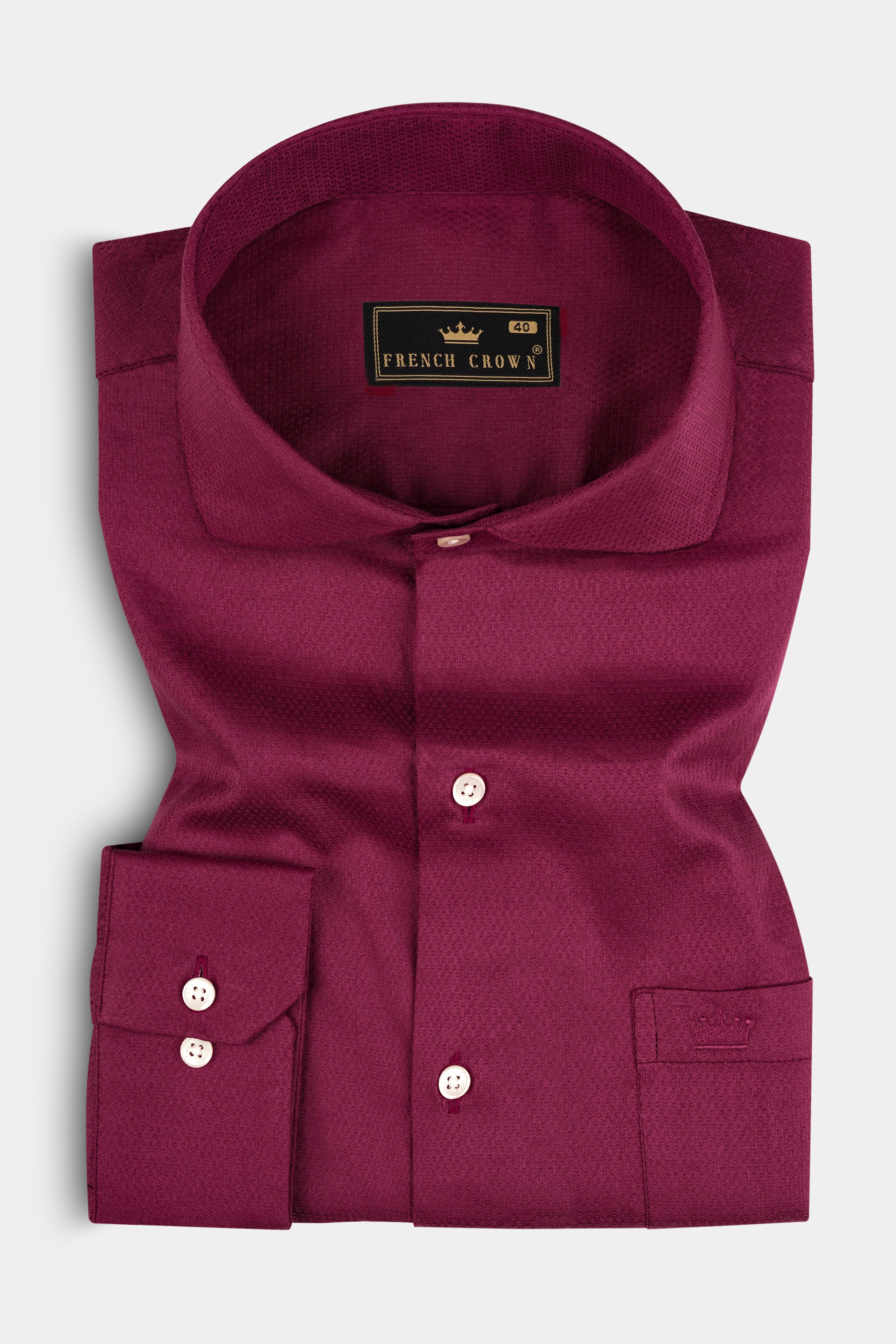 Wine Red Dobby Textured Premium Cotton Shirt