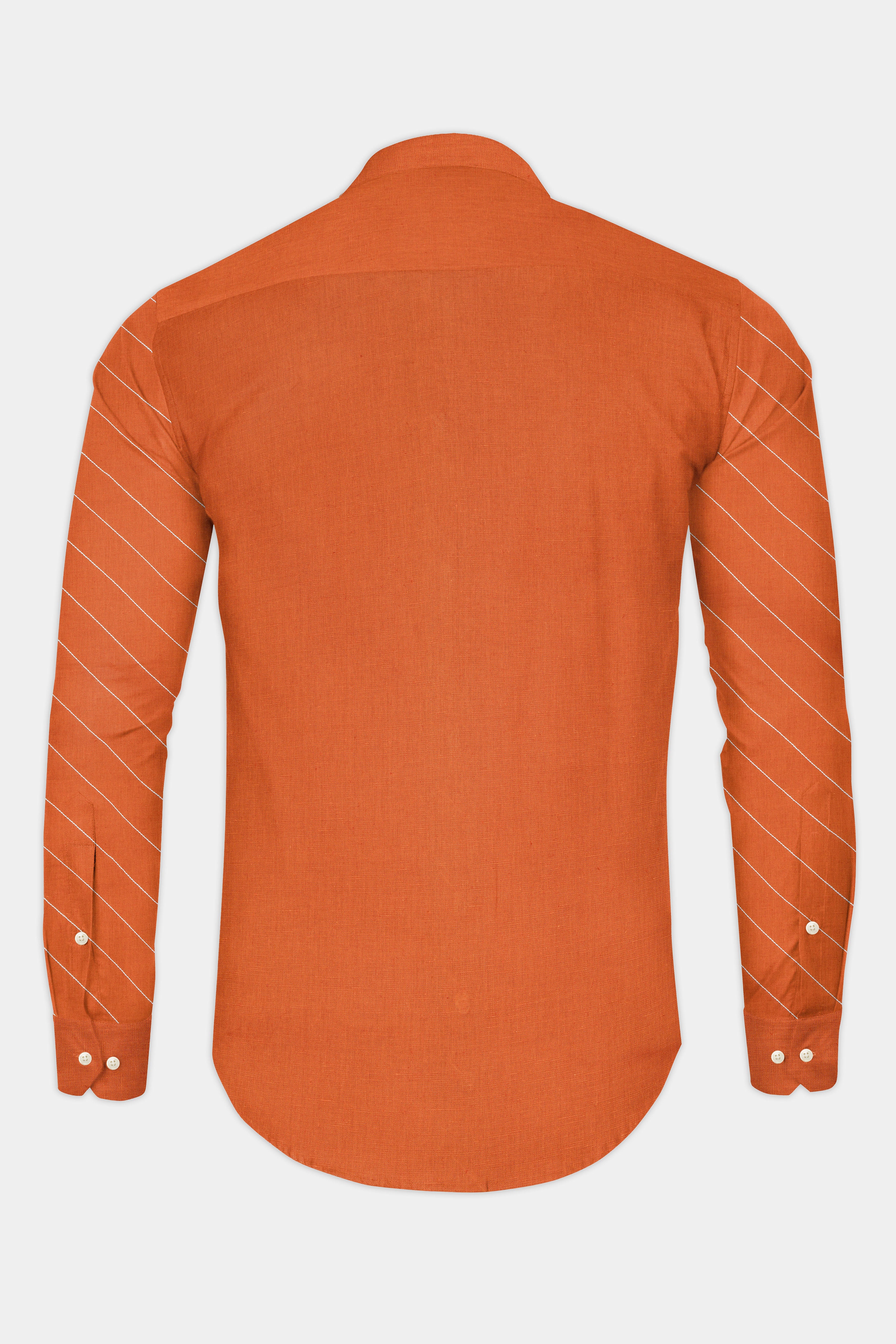 Sunrise Orange Cross Striped Luxurious Linen Shirt