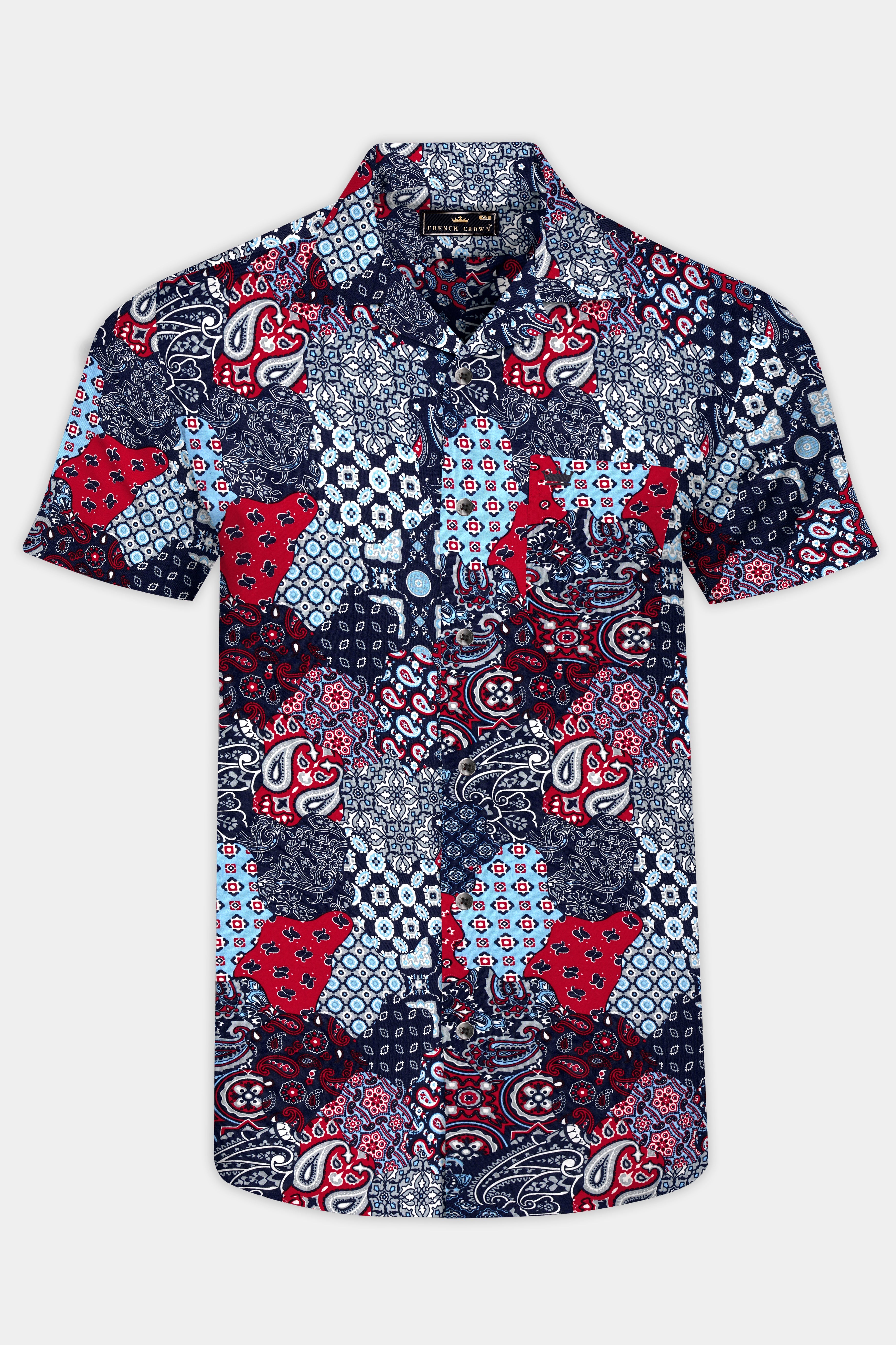 Mirage Blue And Monza Red Multicolour Printed Premium Tencel Shirt