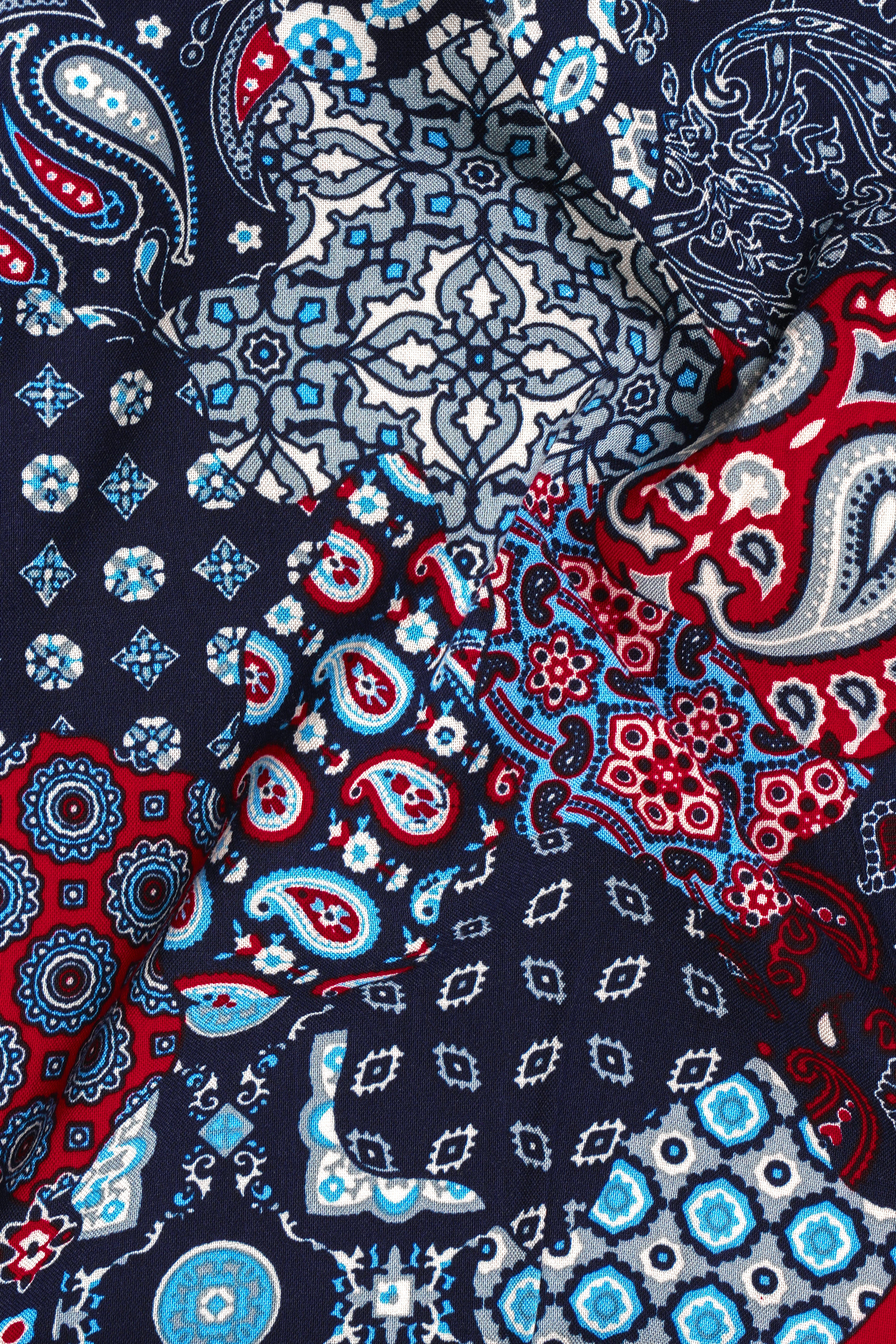 Mirage Blue And Monza Red Multicolour Printed Premium Tencel Shirt