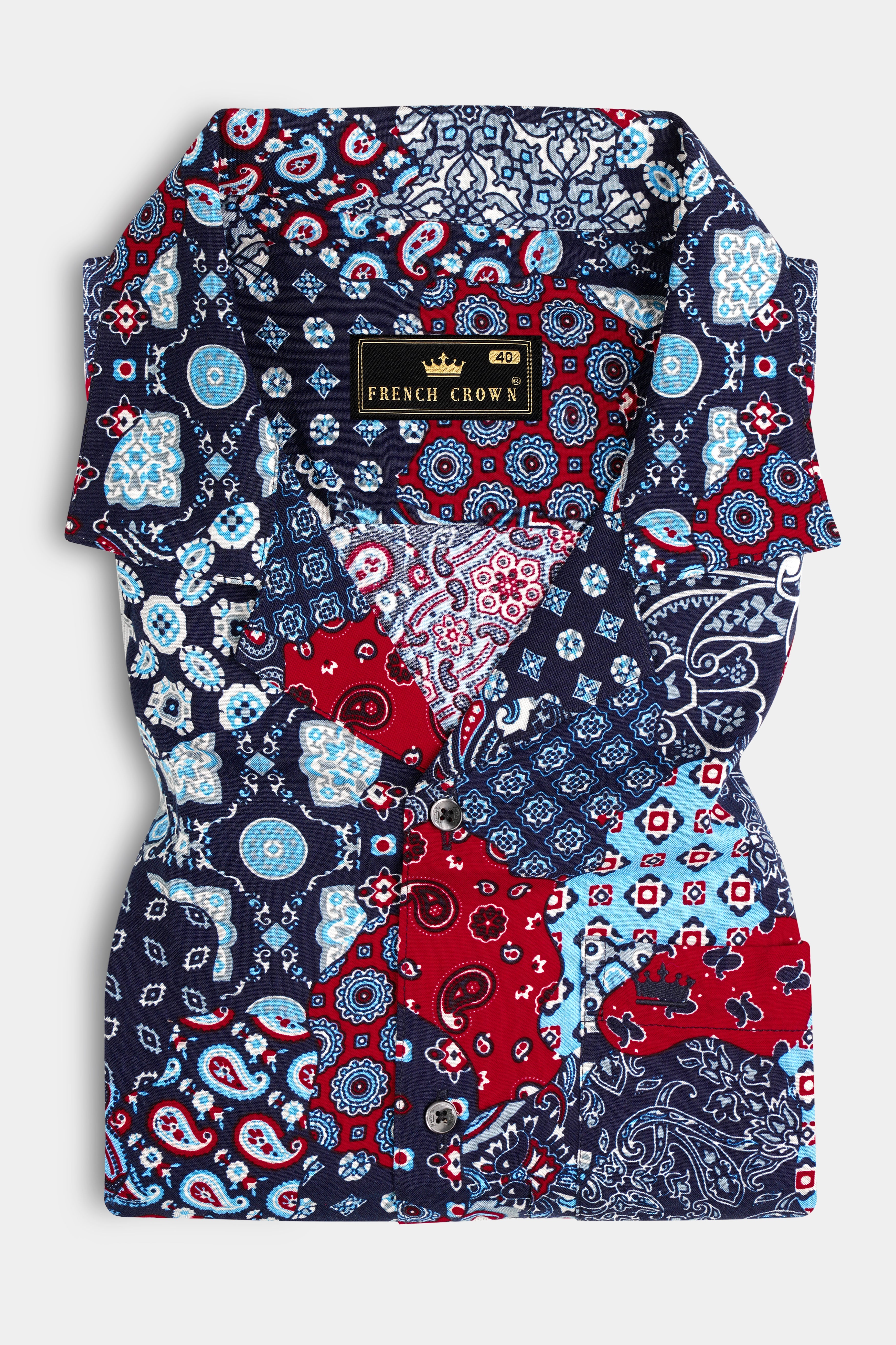 Mirage Blue And Monza Red Multicolour Printed Premium Tencel Shirt