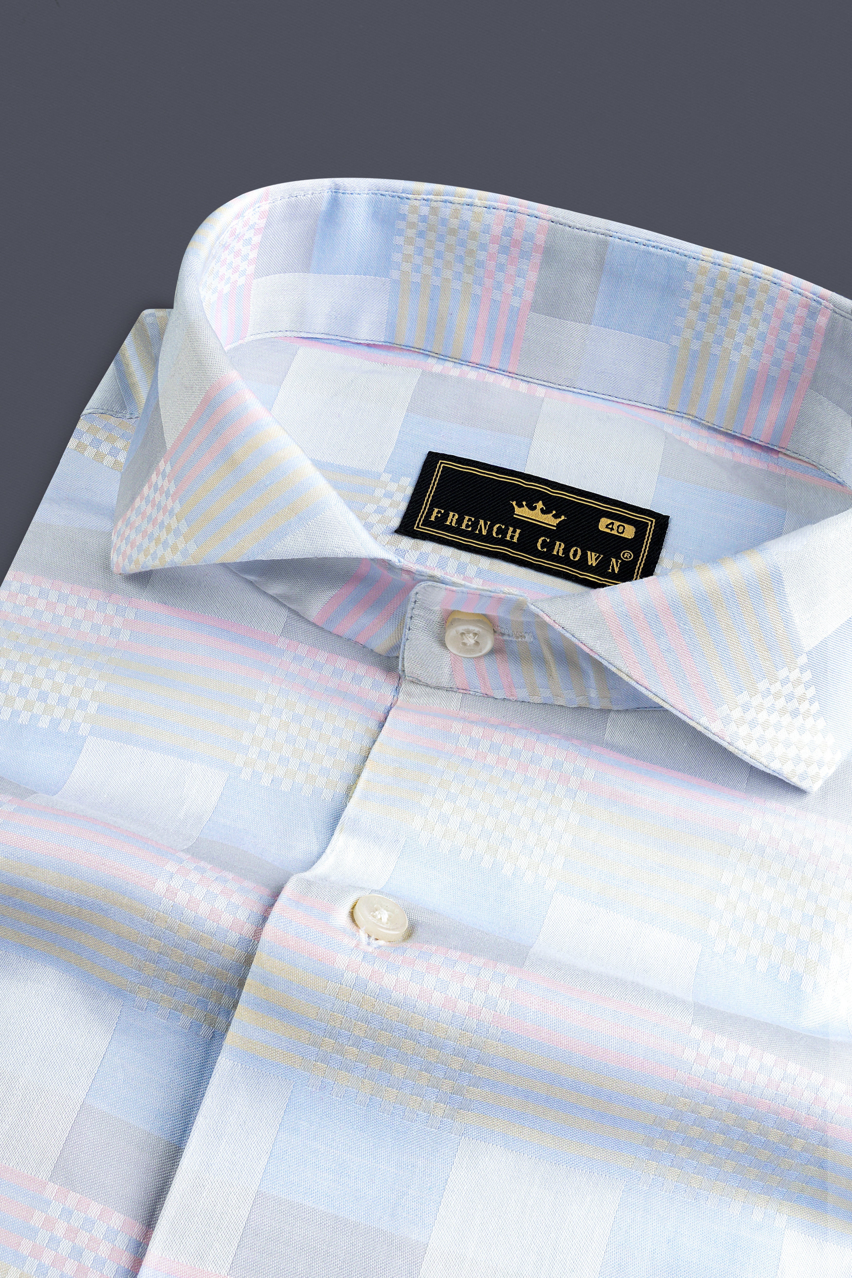 Titan Blue And Snuff Pink Jacquard Textured Premium Cotton Shirt