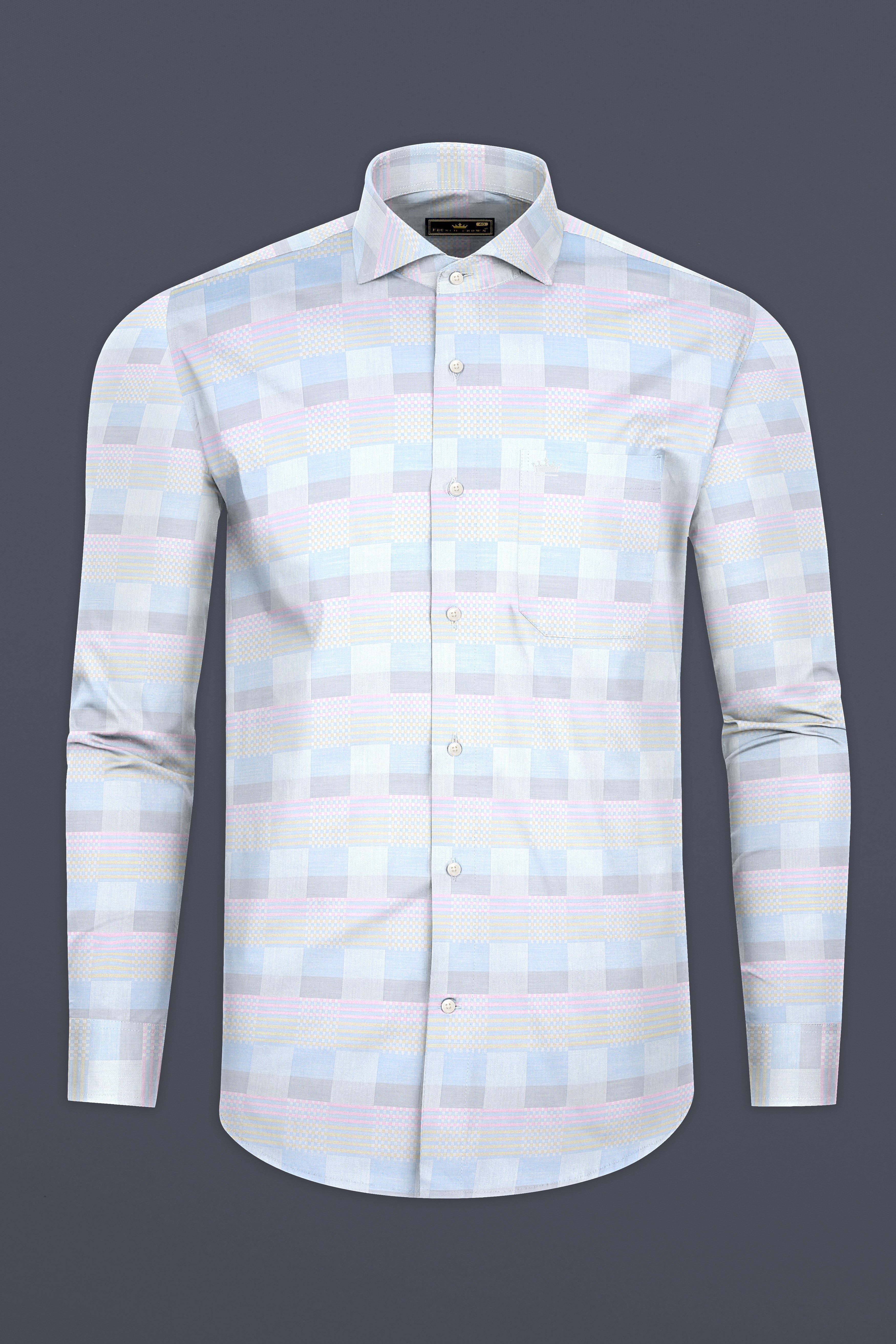 Titan Blue And Snuff Pink Jacquard Textured Premium Cotton Shirt