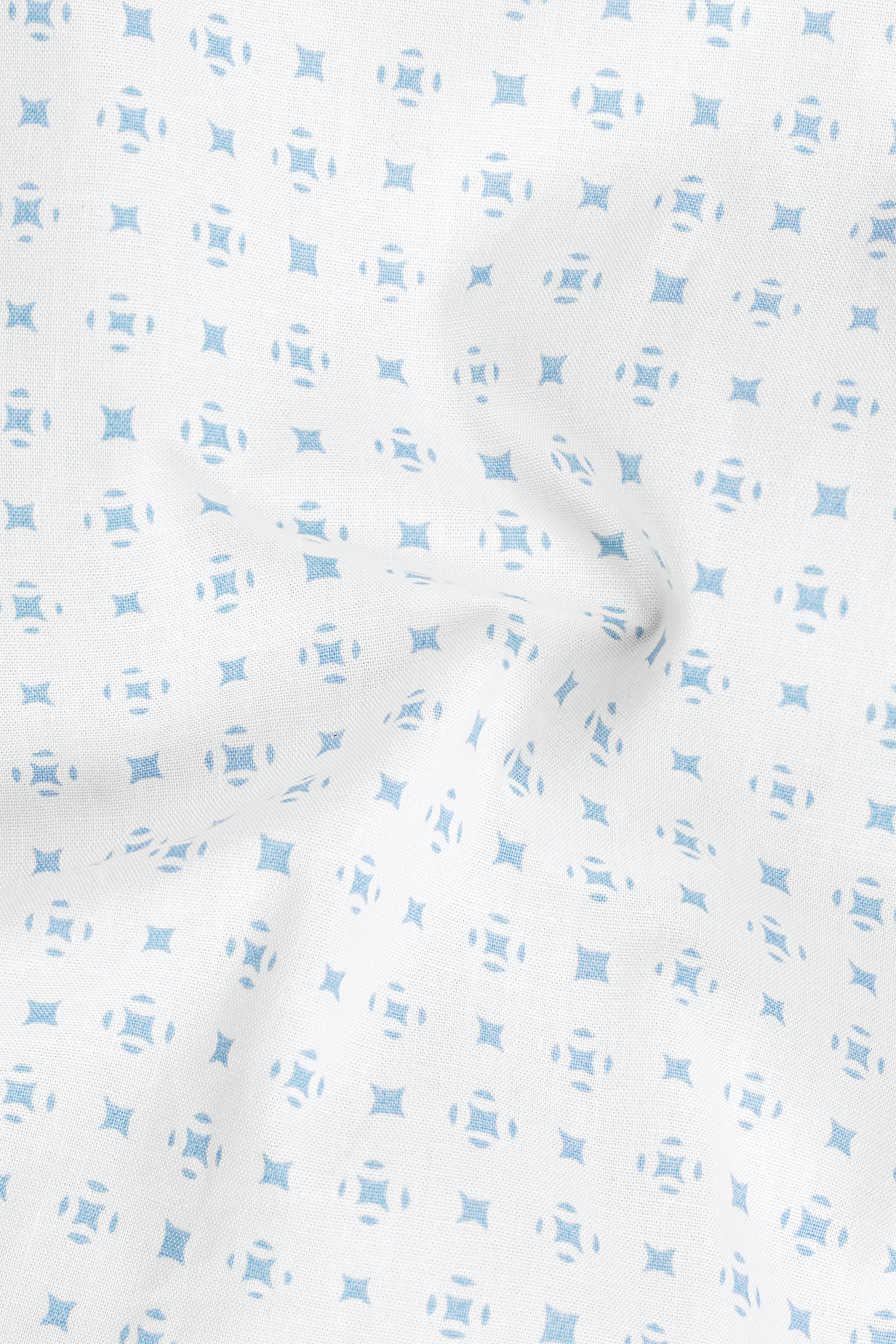 Bright White And Glacier Blue Printed Super Soft Premium Cotton Shirt