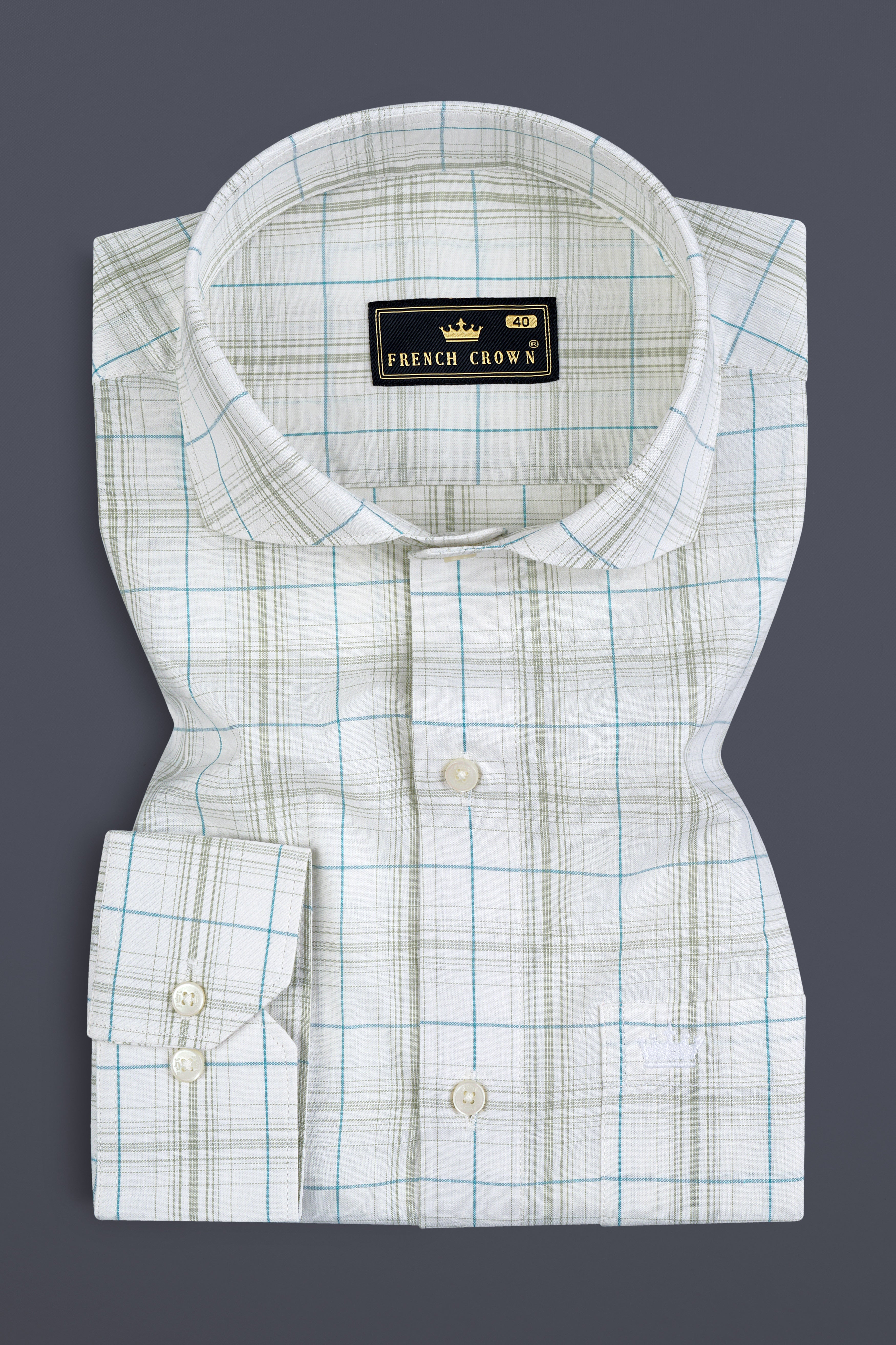 Platinum Gray And Glacier Blue Checkered Poplin Giza Cotton Shirt