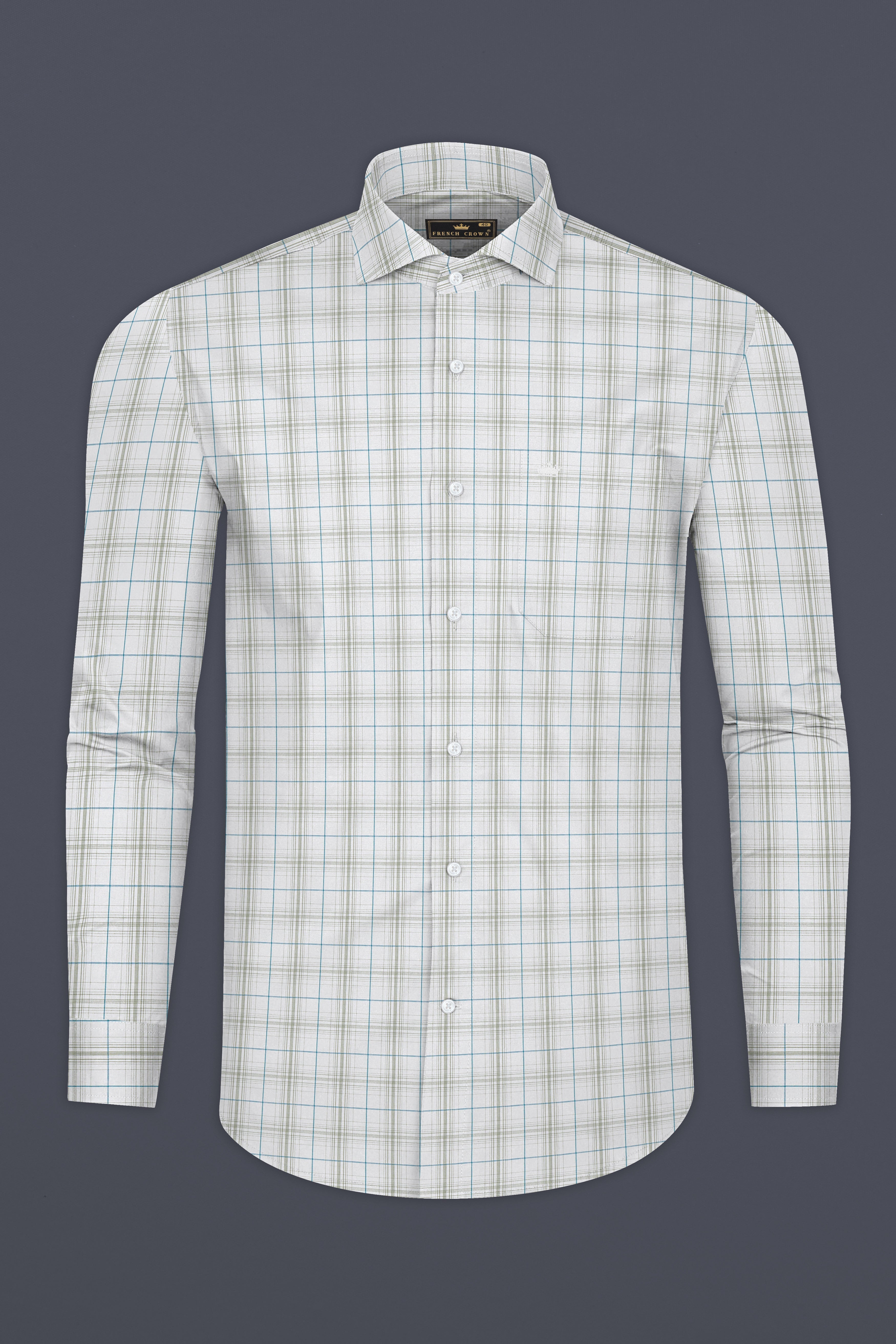 Platinum Gray And Glacier Blue Checkered Giza Cotton Shirt