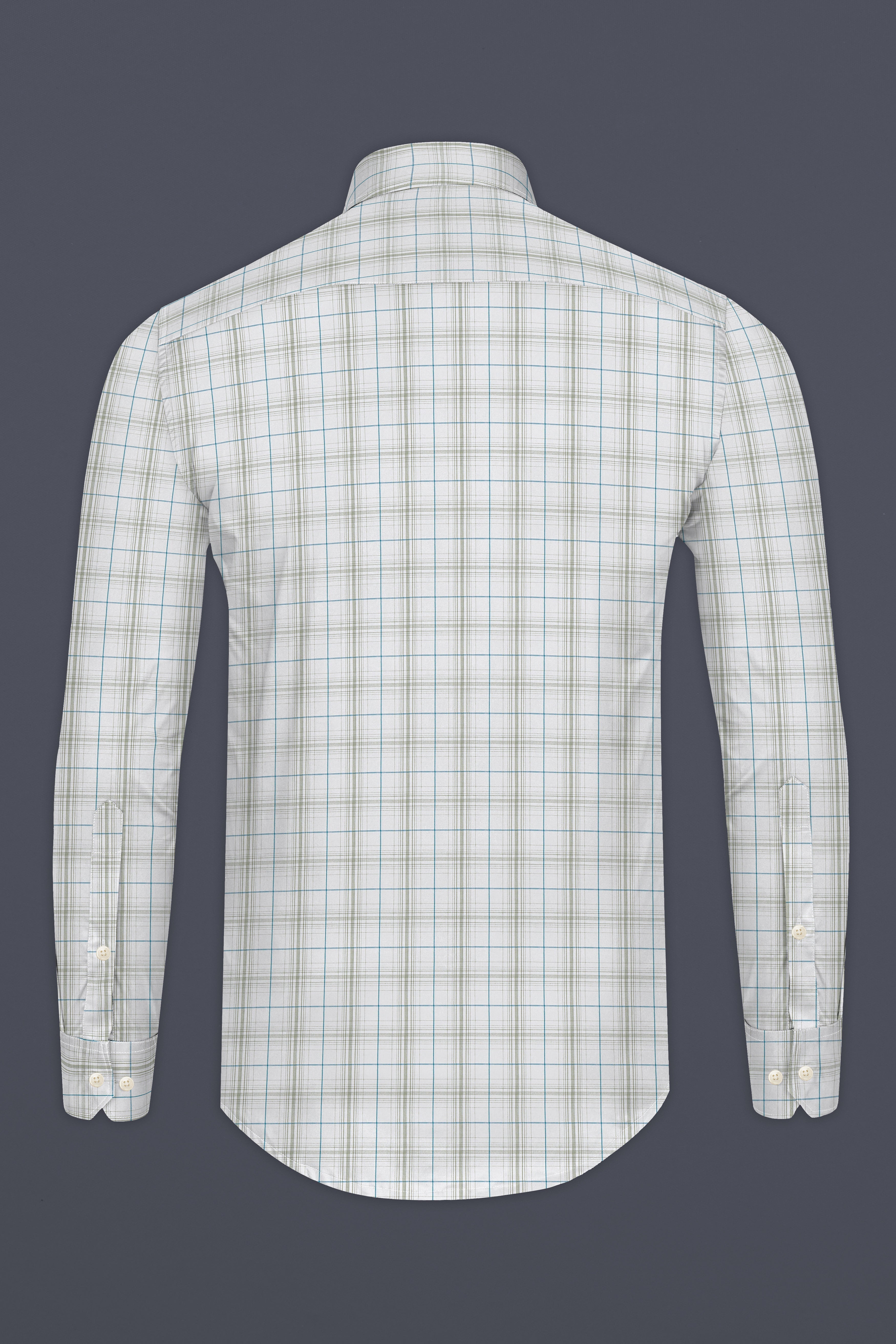 Platinum Gray And Glacier Blue Checkered Giza Cotton Shirt