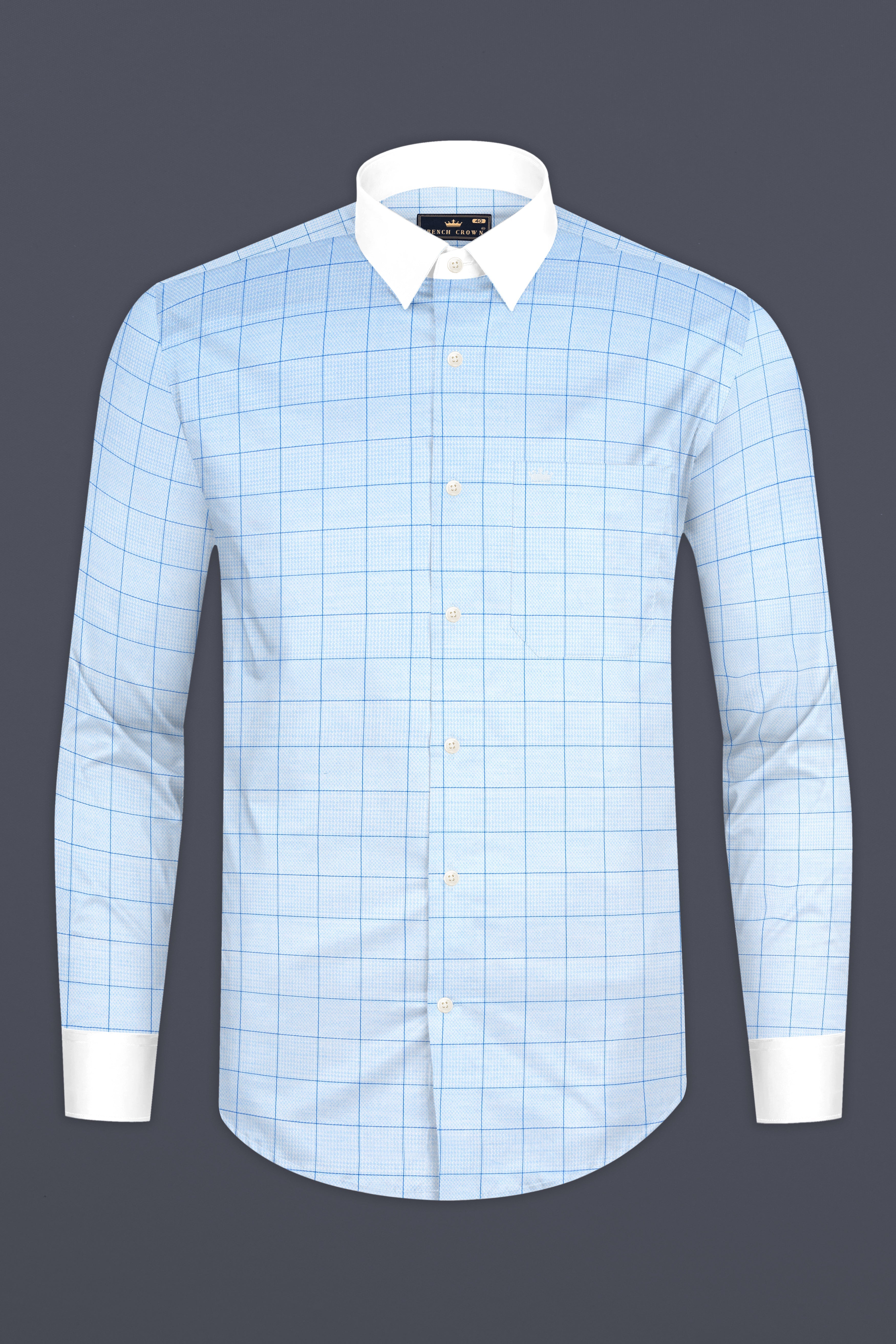 Tropical Blue Plaid Dobby Textured Premium Cotton Shirt