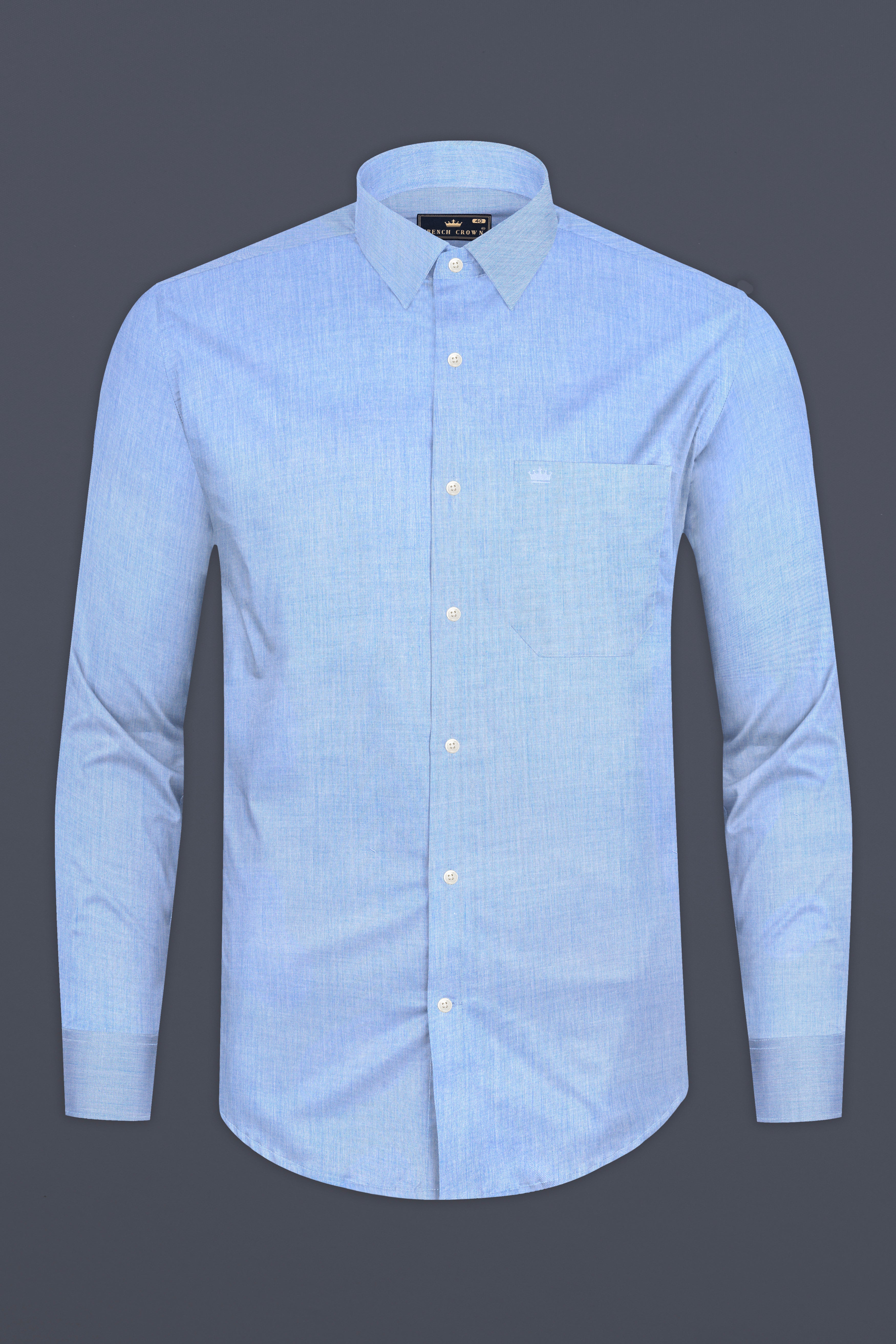 Perano Blue Solid Chambray Premium Giza Cotton Shirt