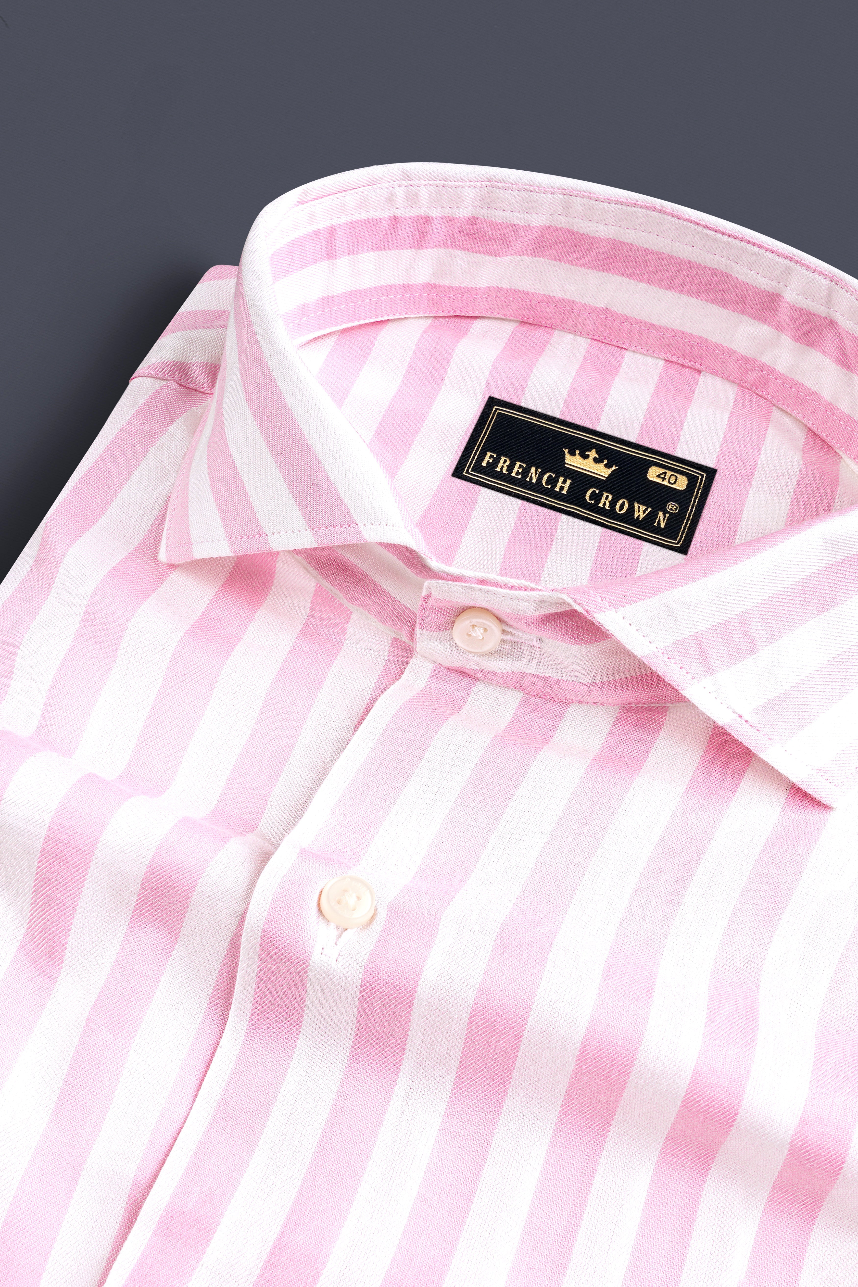 Carousel Pink With Bright White Stripes Twill Giza Cotton Shirt