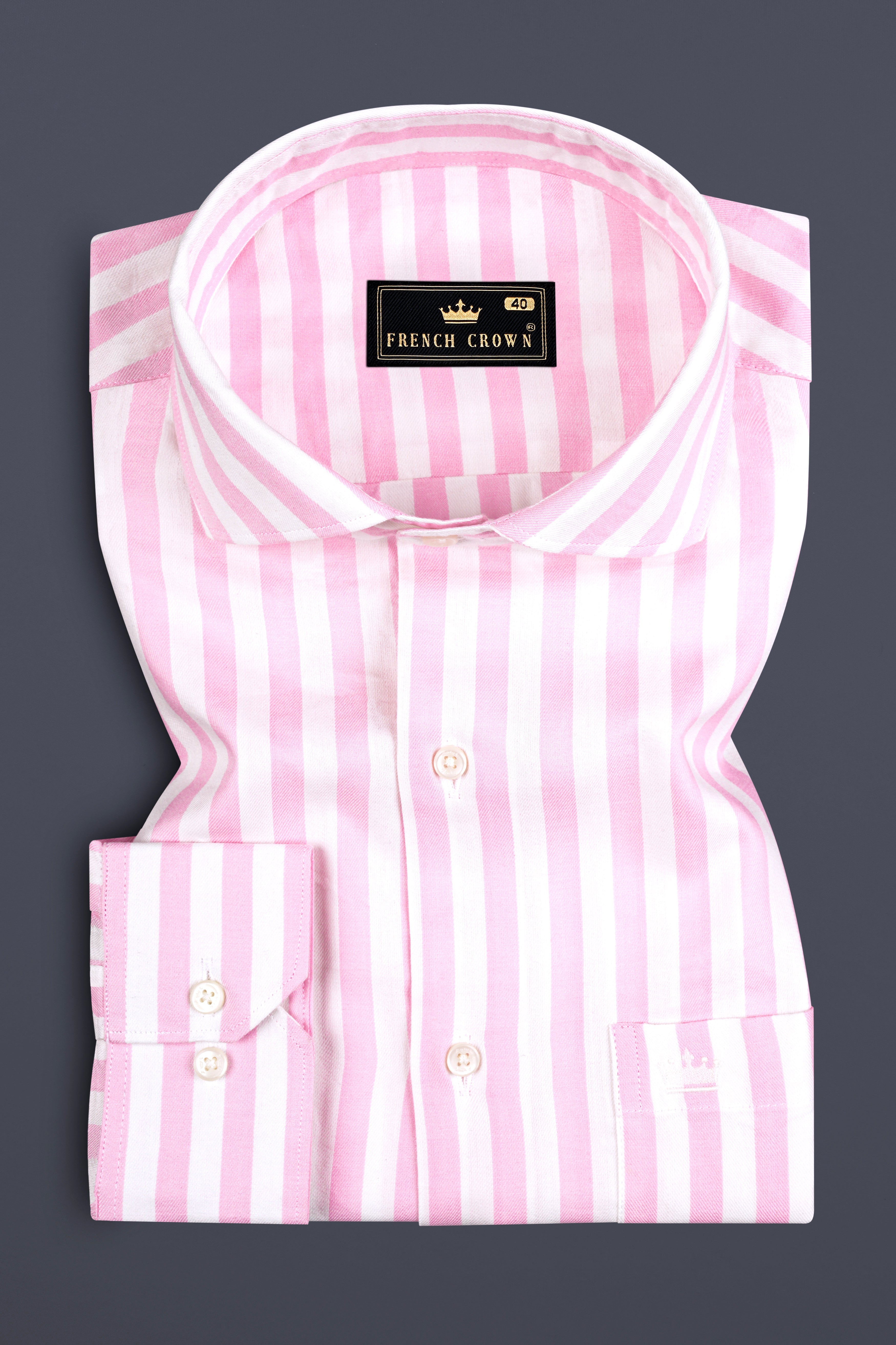 Carousel Pink With Bright White Stripes Twill Giza Cotton Shirt